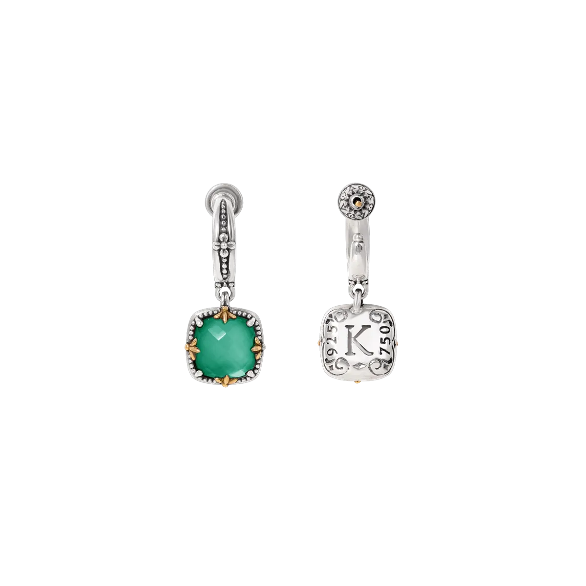 Konstantino Sterling Silver and 18K Yellow Gold Cushion Green Agate Doublet Dangle Earrings