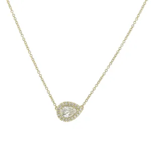 L'Amour Crisscut Pear Shape Diamond Halo Necklace