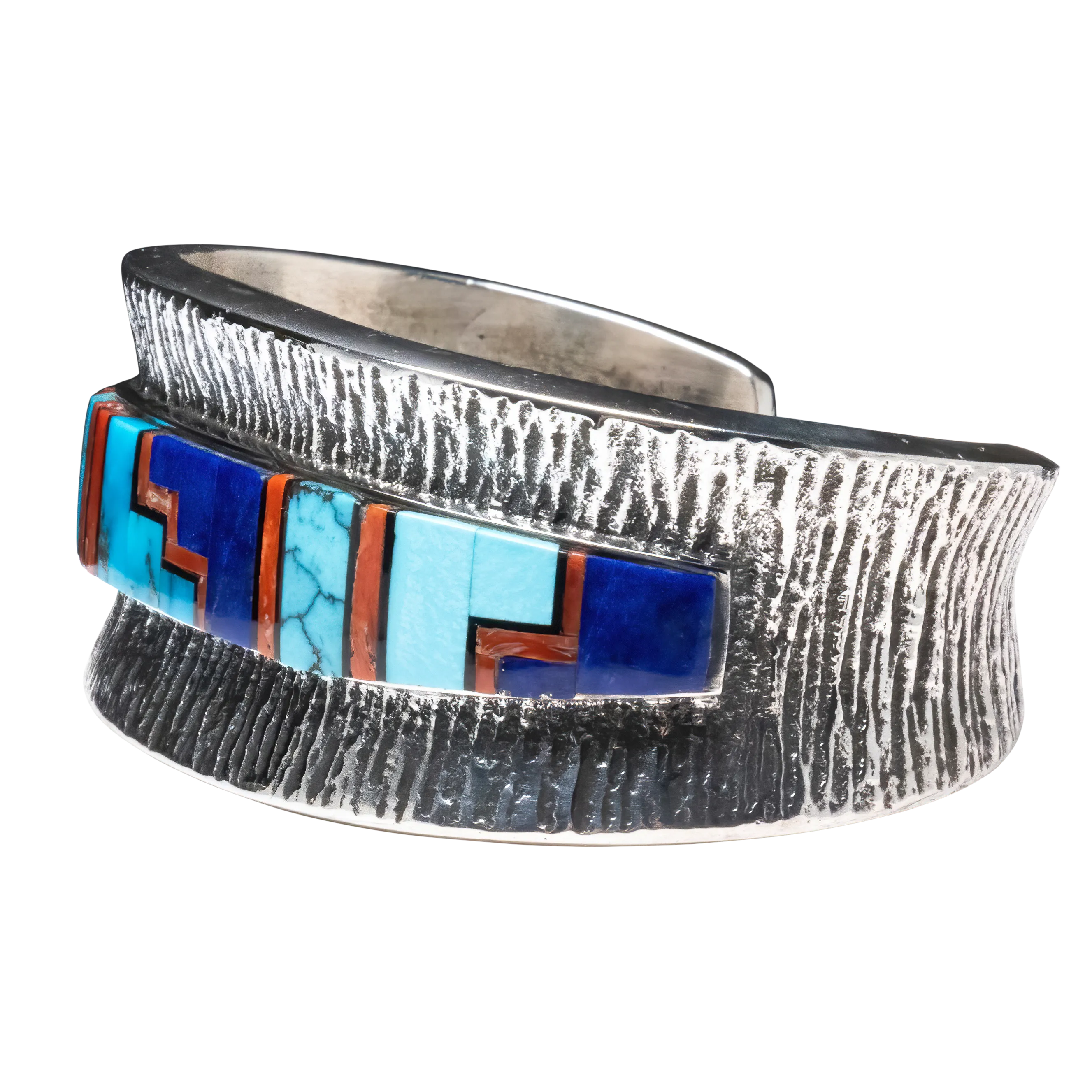 Lapis, Onyx, Coral, and Kingman Turquoise Inlay Cuff | Lester James and Aaron Anderson