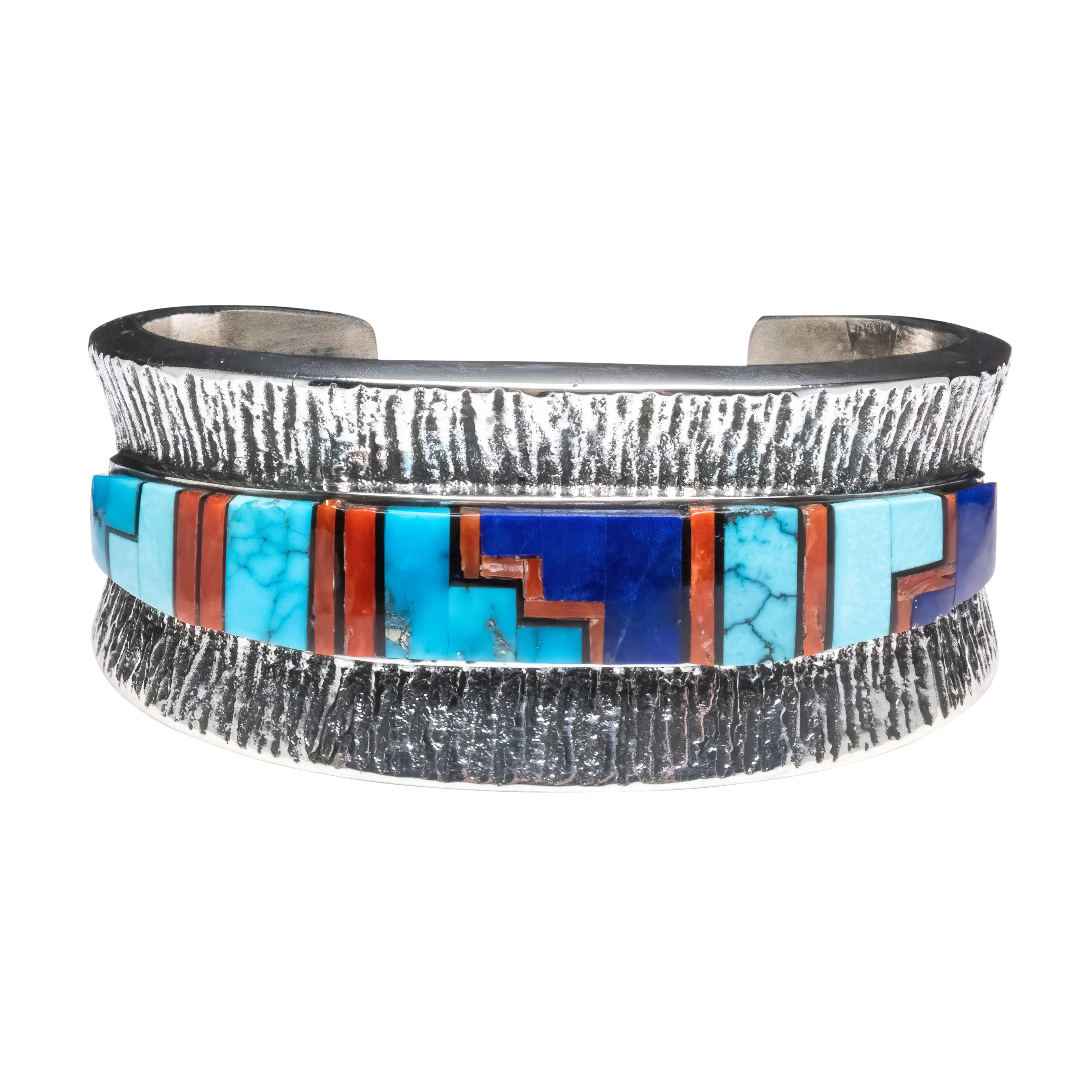 Lapis, Onyx, Coral, and Kingman Turquoise Inlay Cuff | Lester James and Aaron Anderson