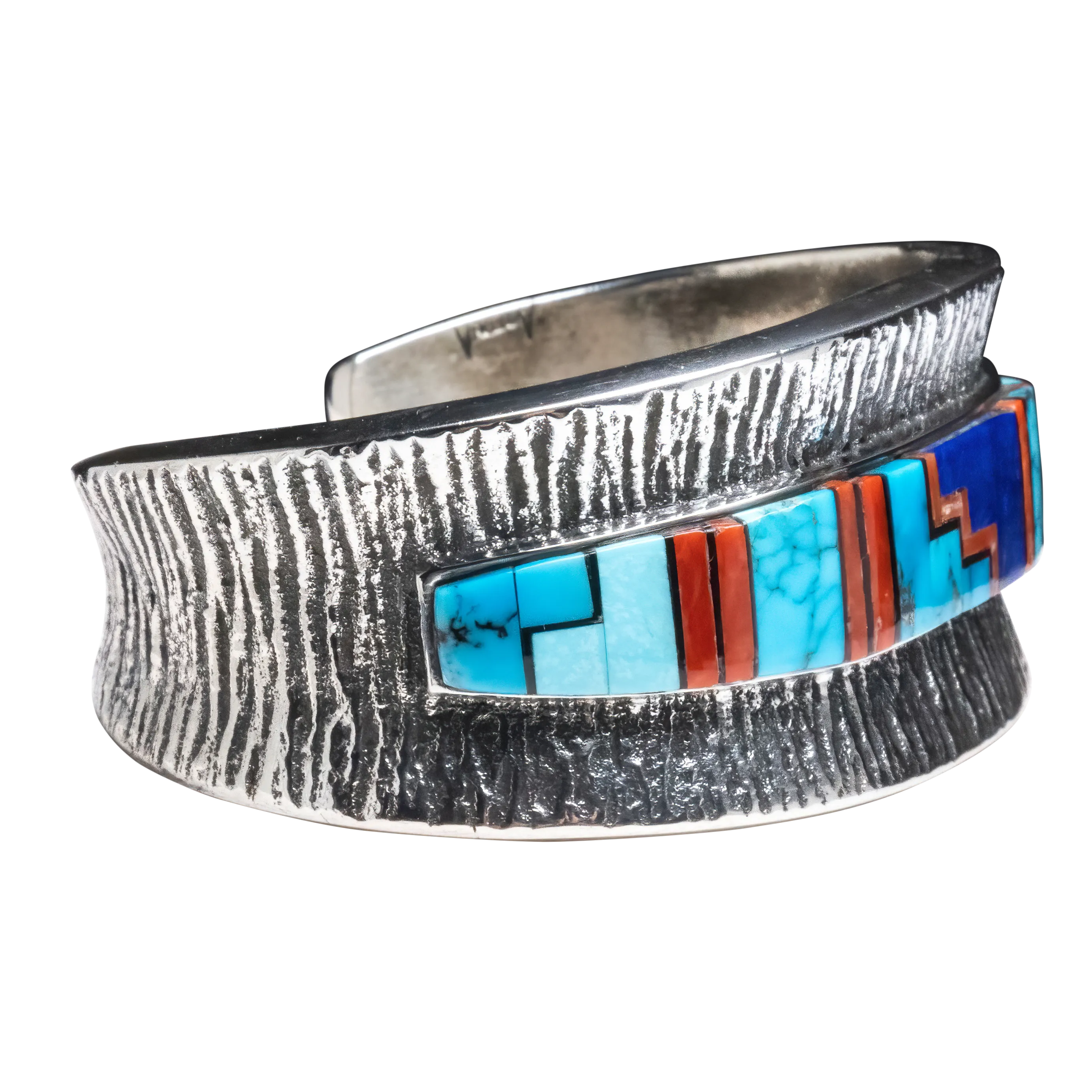 Lapis, Onyx, Coral, and Kingman Turquoise Inlay Cuff | Lester James and Aaron Anderson