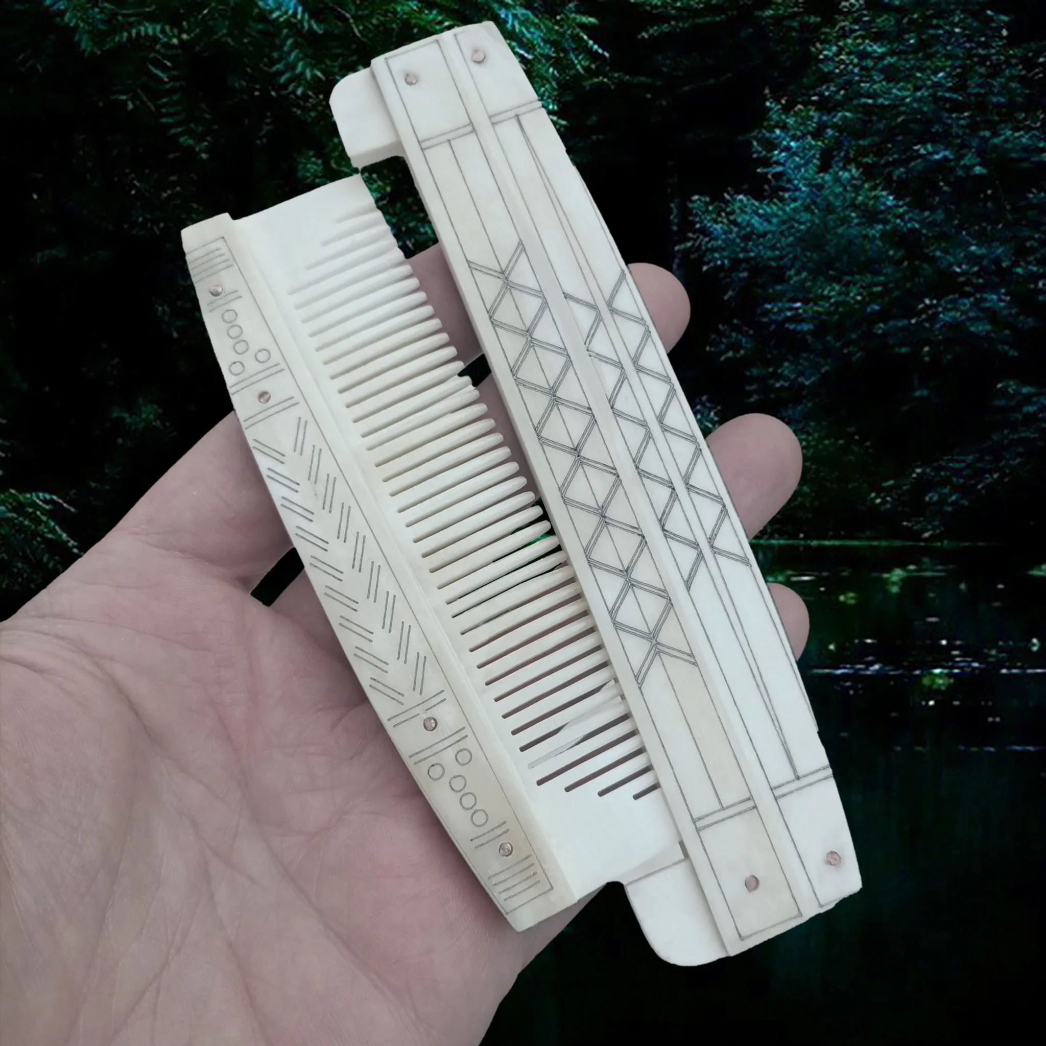 Large Encased Bone Viking Comb with Markings