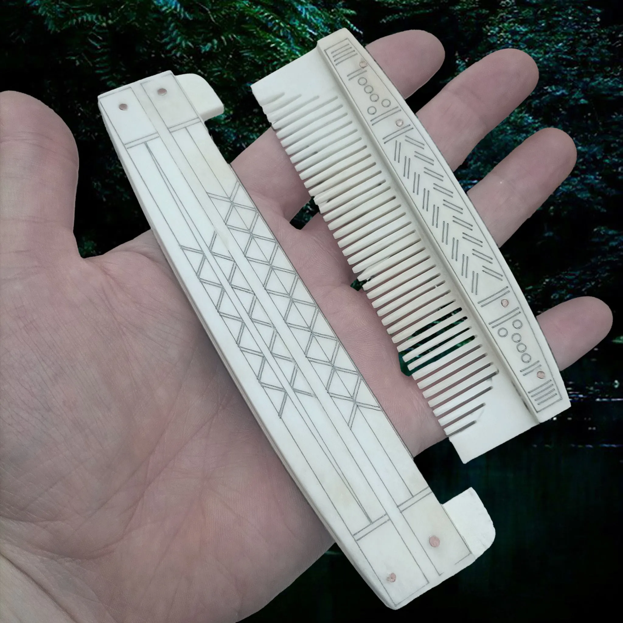 Large Encased Bone Viking Comb with Markings