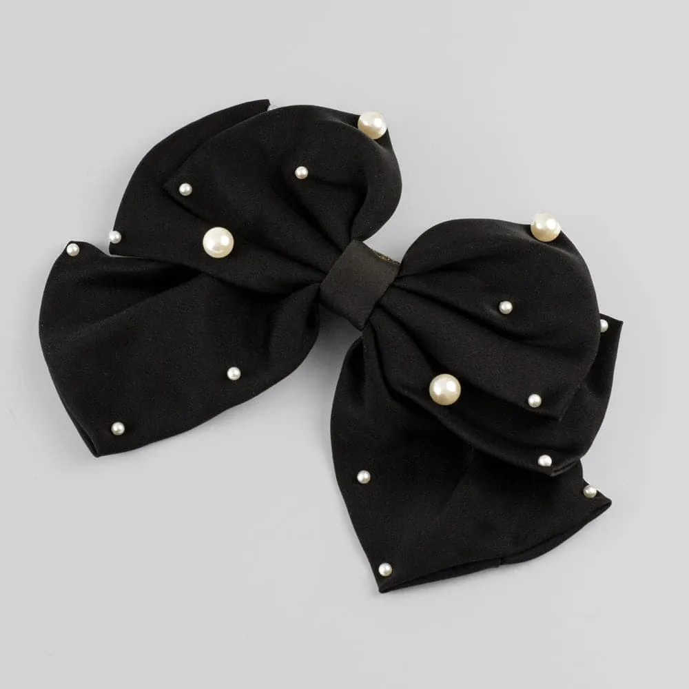 Large Fabric Pearl Bow Barrette