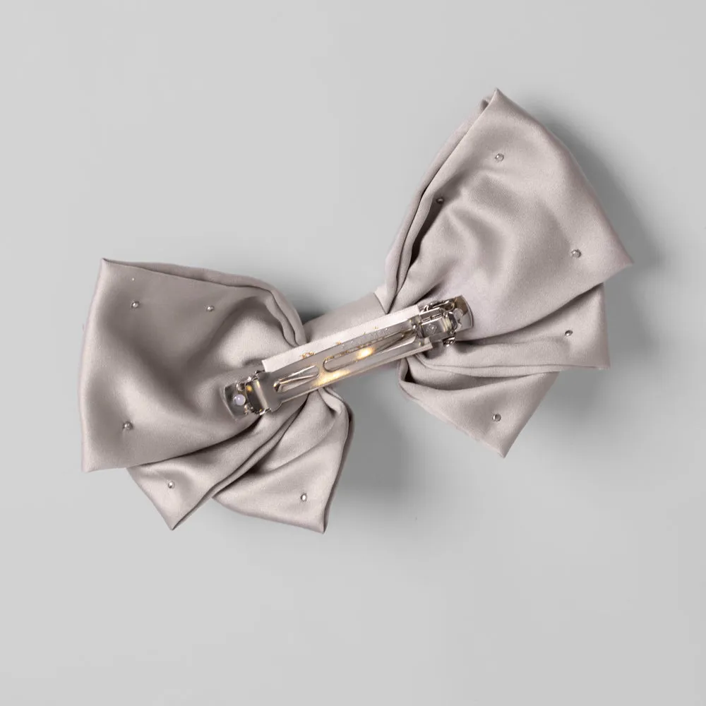 Large Fabric Pearl Bow Barrette