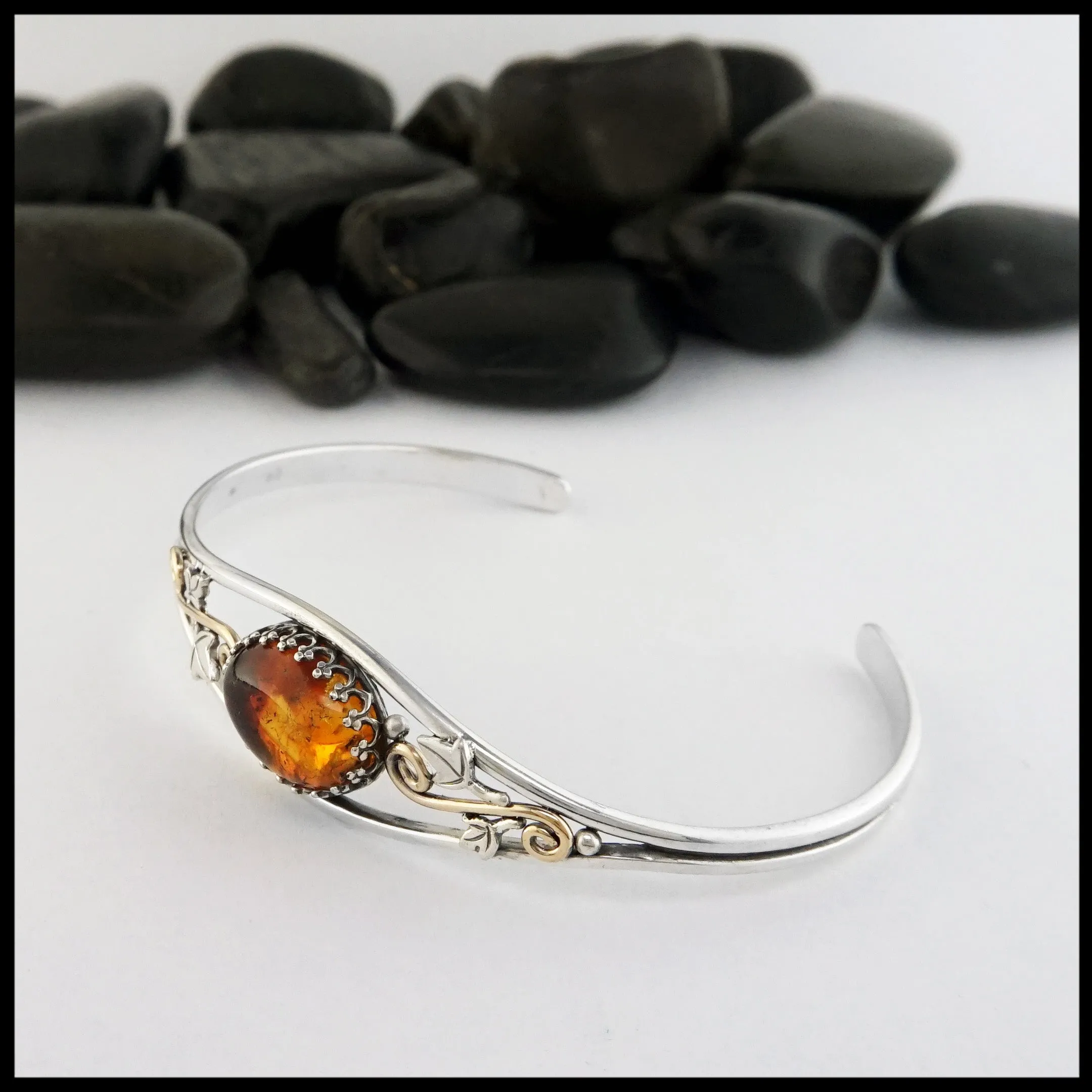 Leaf Cuff Bracelet with Amber