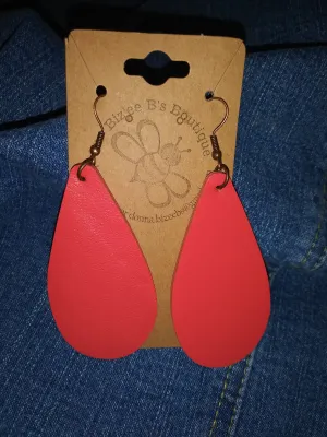 Leather Tear Drop Earrings Coral 73420