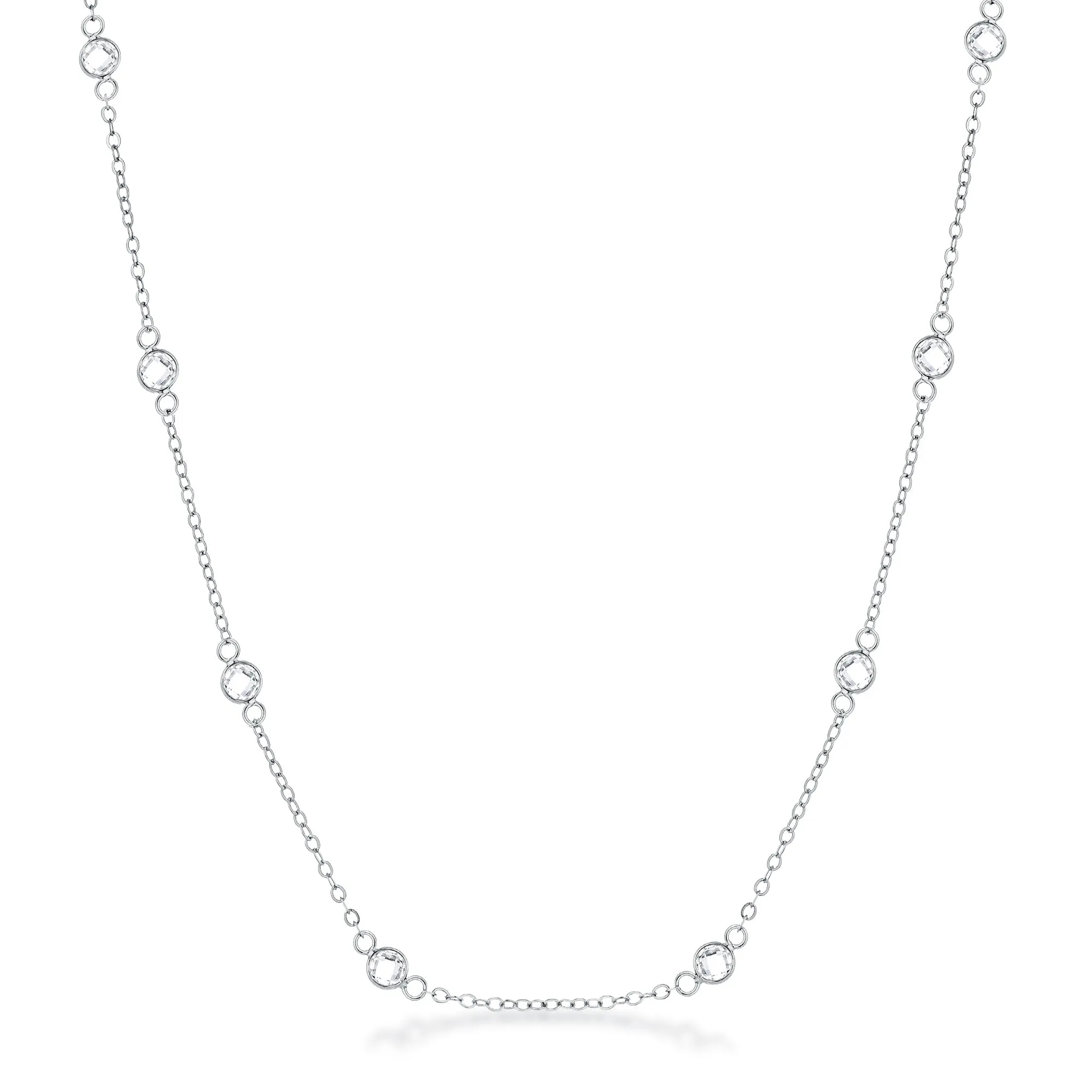 Lecia 16” Silver CZ Round Bezel Saturn Necklace