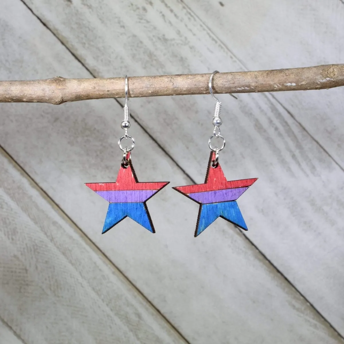 LGBTQIA  Bisexual Star Wooden Dangle Earrings by Cate's Concepts, LLC