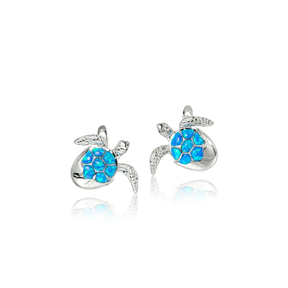 Life@Sea Genuine Sterling Silver Hatchling Sea Turtle Dangle Earrings with Synthetic Opal Accents