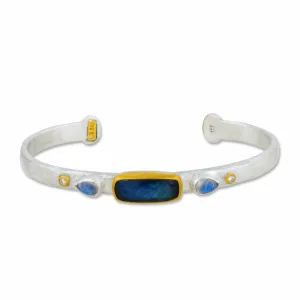 Lika Behar "Moondance" Open Bracelet Silver & 24K Gold Moonstone & Labradorite Onyx Doublet