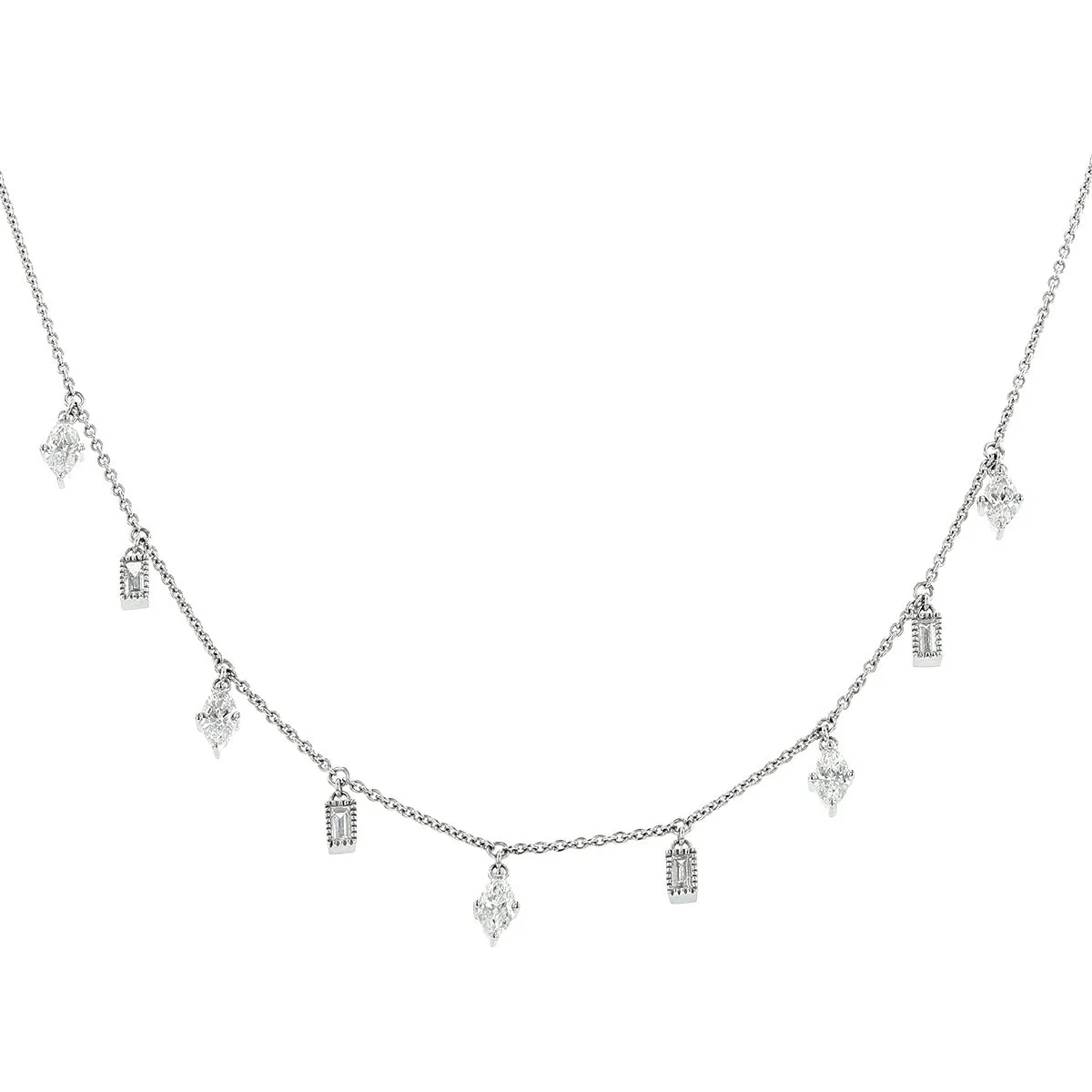 Lluvia Marquis and Baguette Diamond Necklace