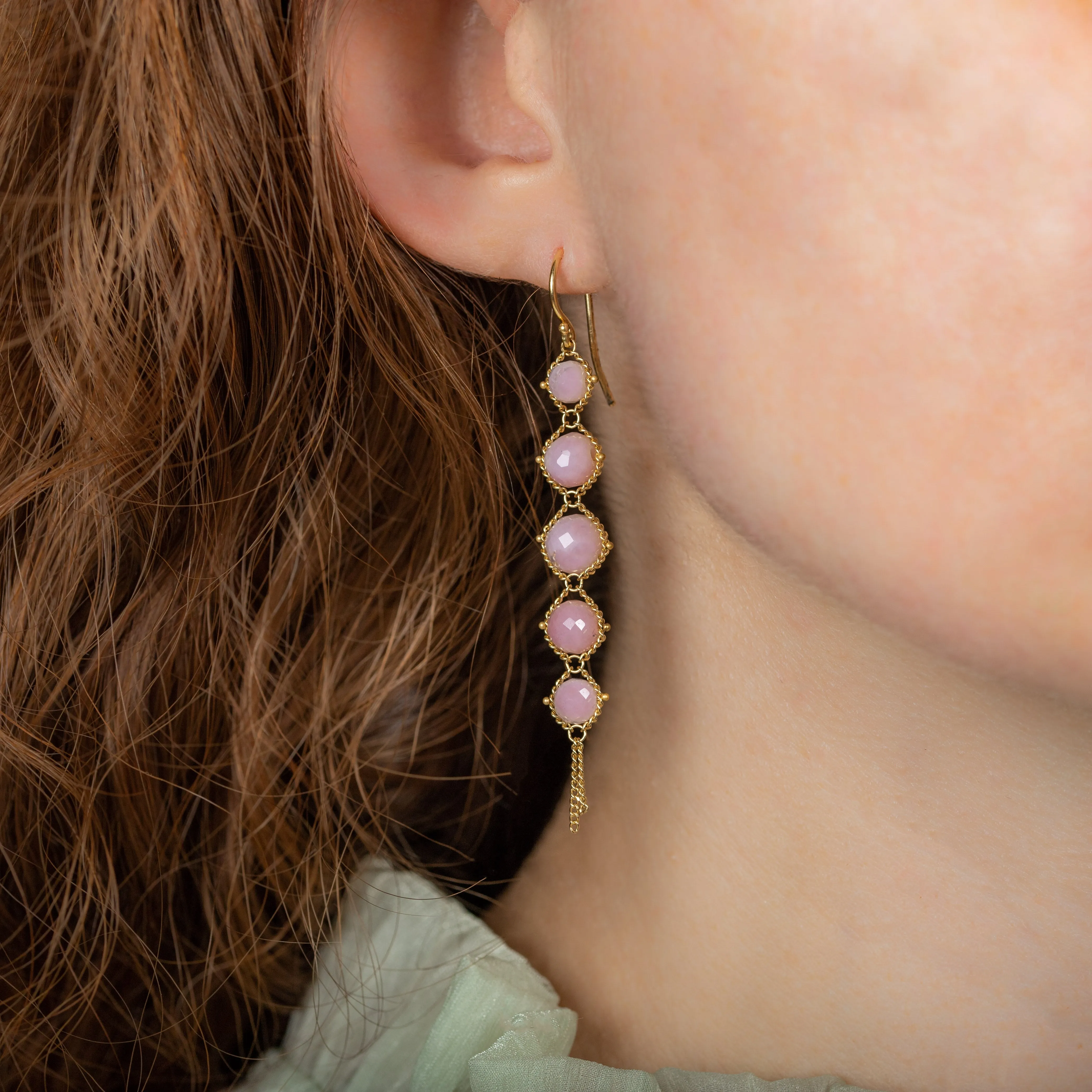 Long Textile Earring in Pink Opal