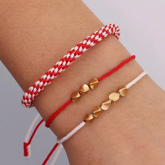 Lucky Tibetan Braided Copper Beads Bracelet Good Luck Adjustable Knot Bracelet