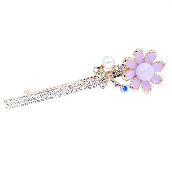 LUX Czech Rhinestone Enamel Daisy & Butterfly Princess Slim Barrette