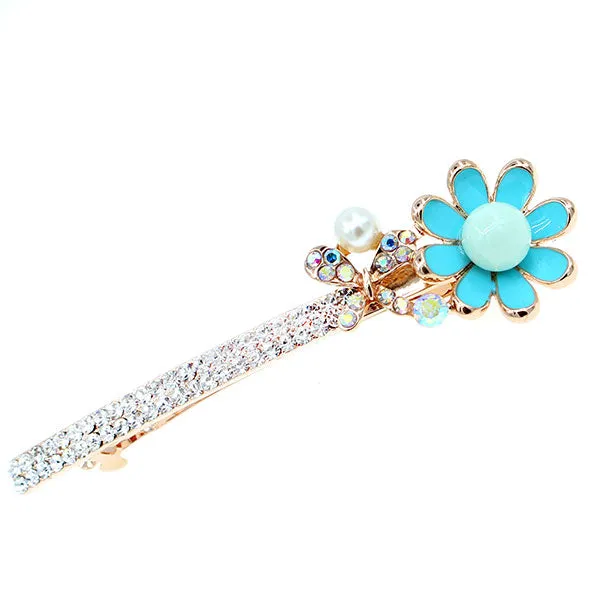 LUX Czech Rhinestone Enamel Daisy & Butterfly Princess Slim Barrette