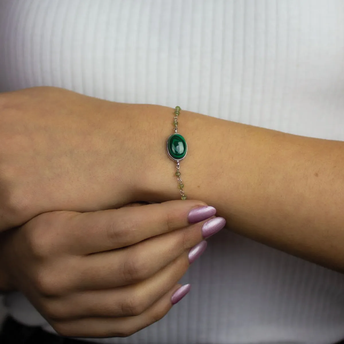 Malachite & Peridot Beaded Bracelet