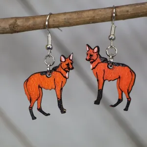 Maned Wolf Wooden Dangle Earrings by Cate's Concepts, LLC