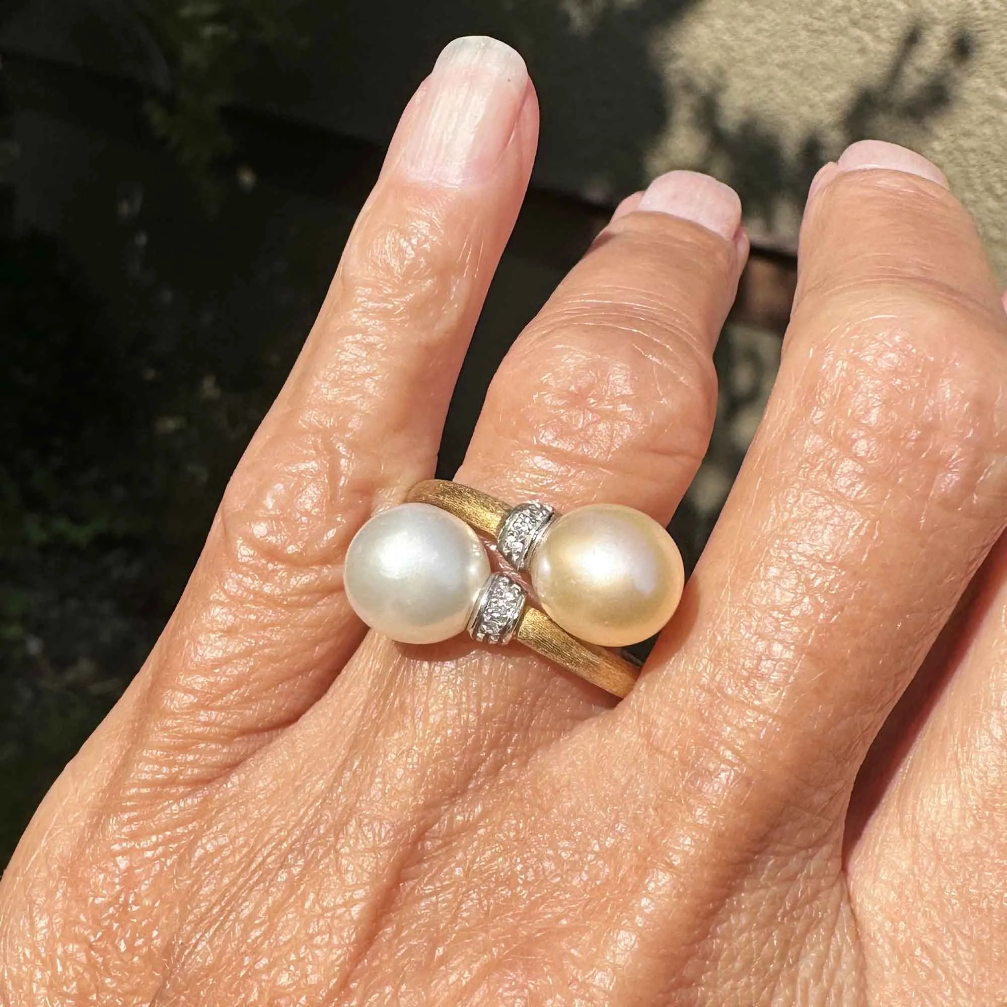 Marco Bicego 18K Gold Diamond Pearl Crossover Ring