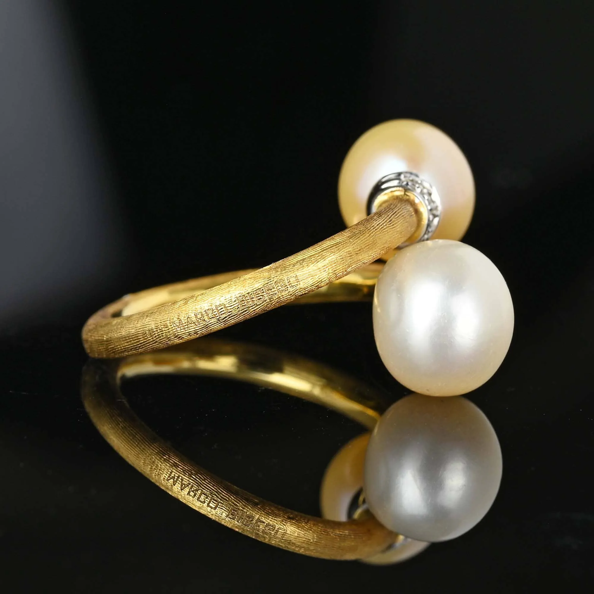 Marco Bicego 18K Gold Diamond Pearl Crossover Ring