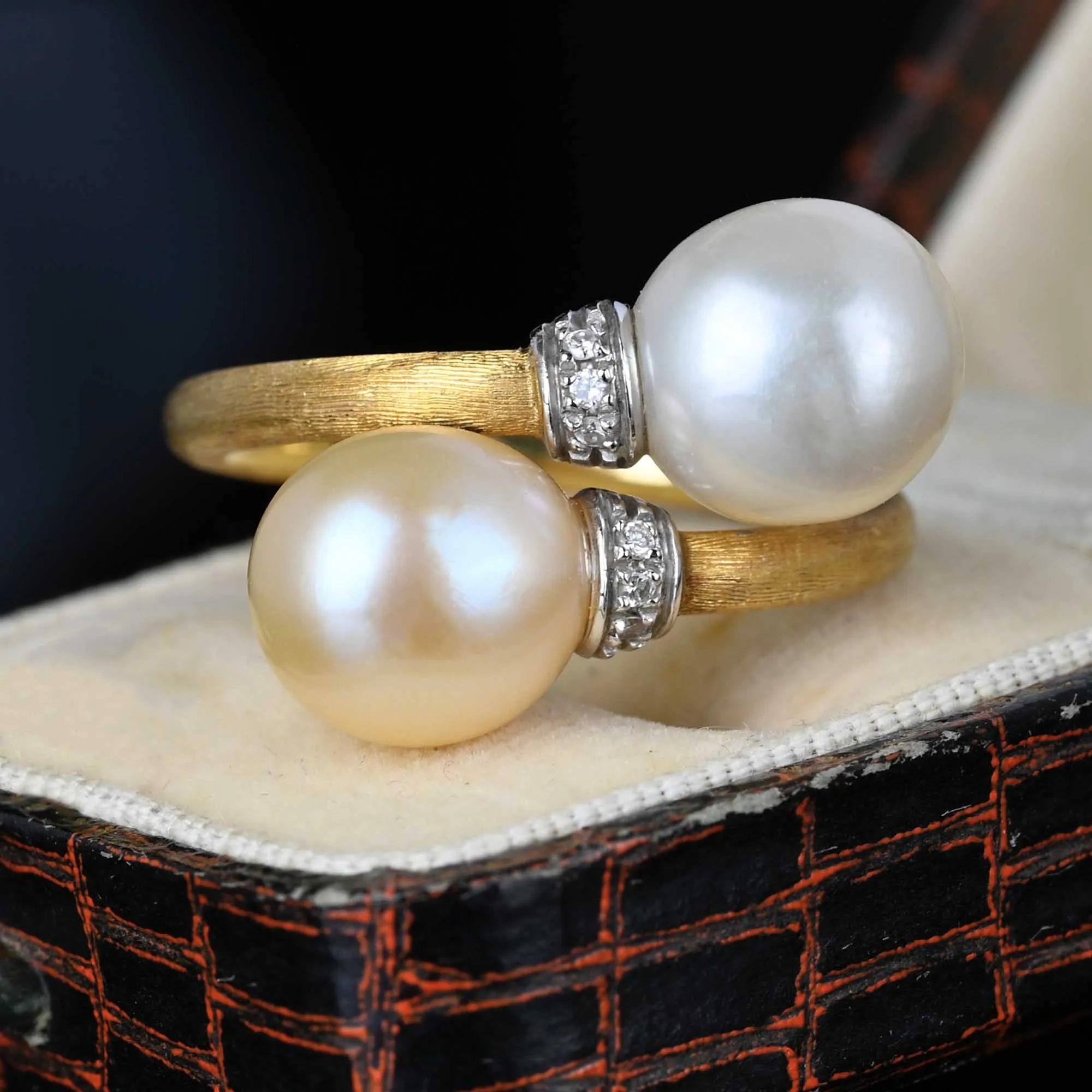 Marco Bicego 18K Gold Diamond Pearl Crossover Ring