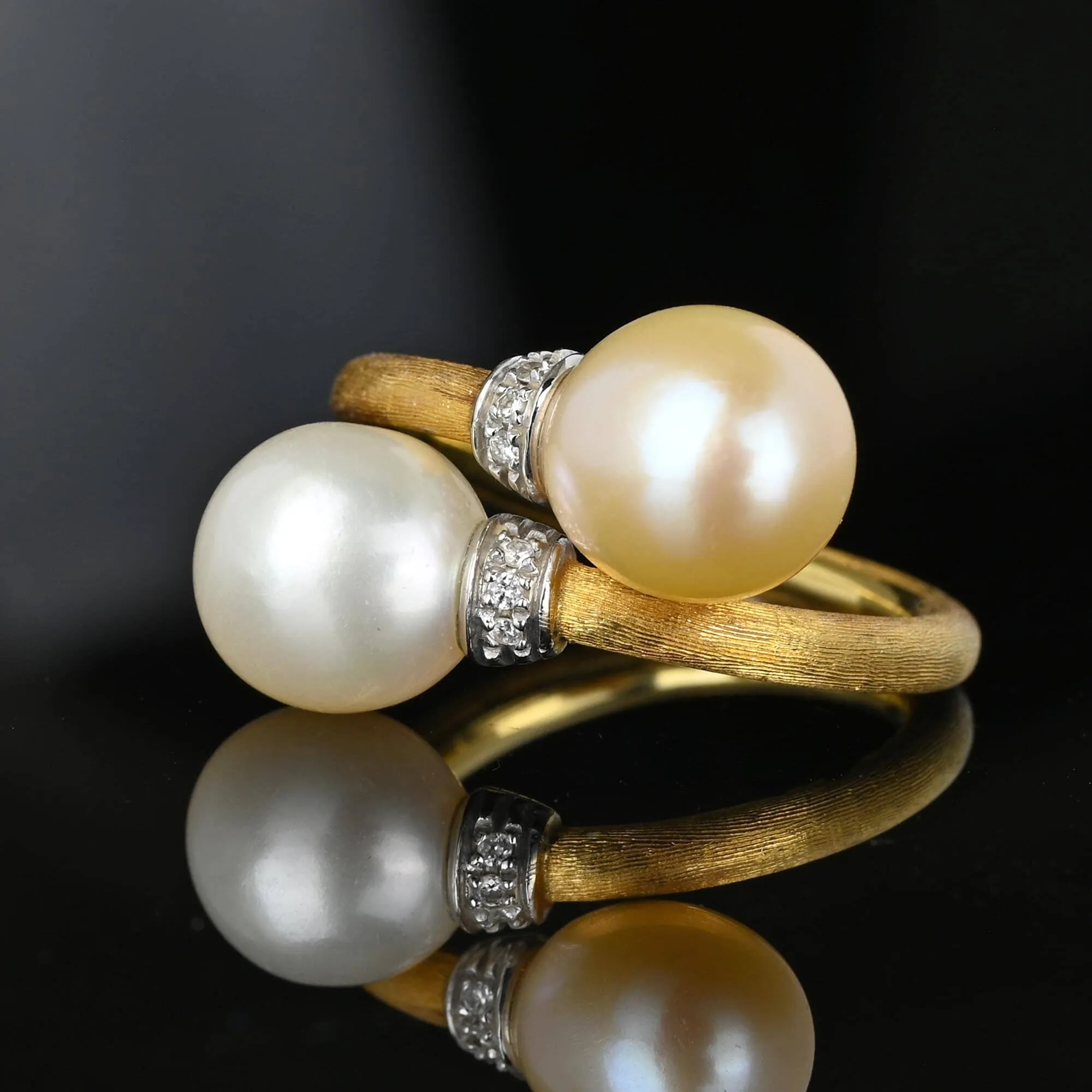 Marco Bicego 18K Gold Diamond Pearl Crossover Ring