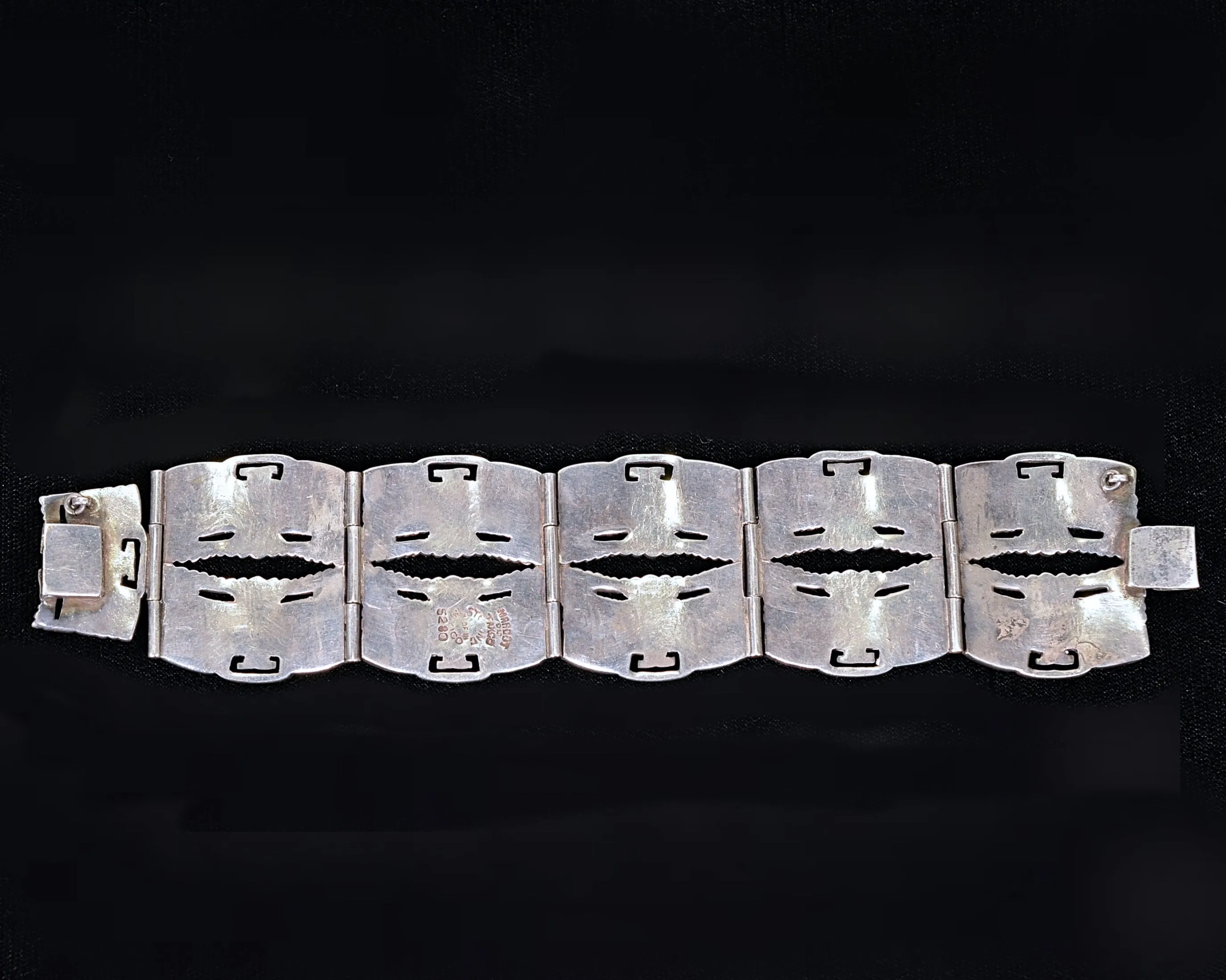 Margot De Taxco Sterling Mayan Bracelet #5280 Pre-Columbia Design 92.4 Grams