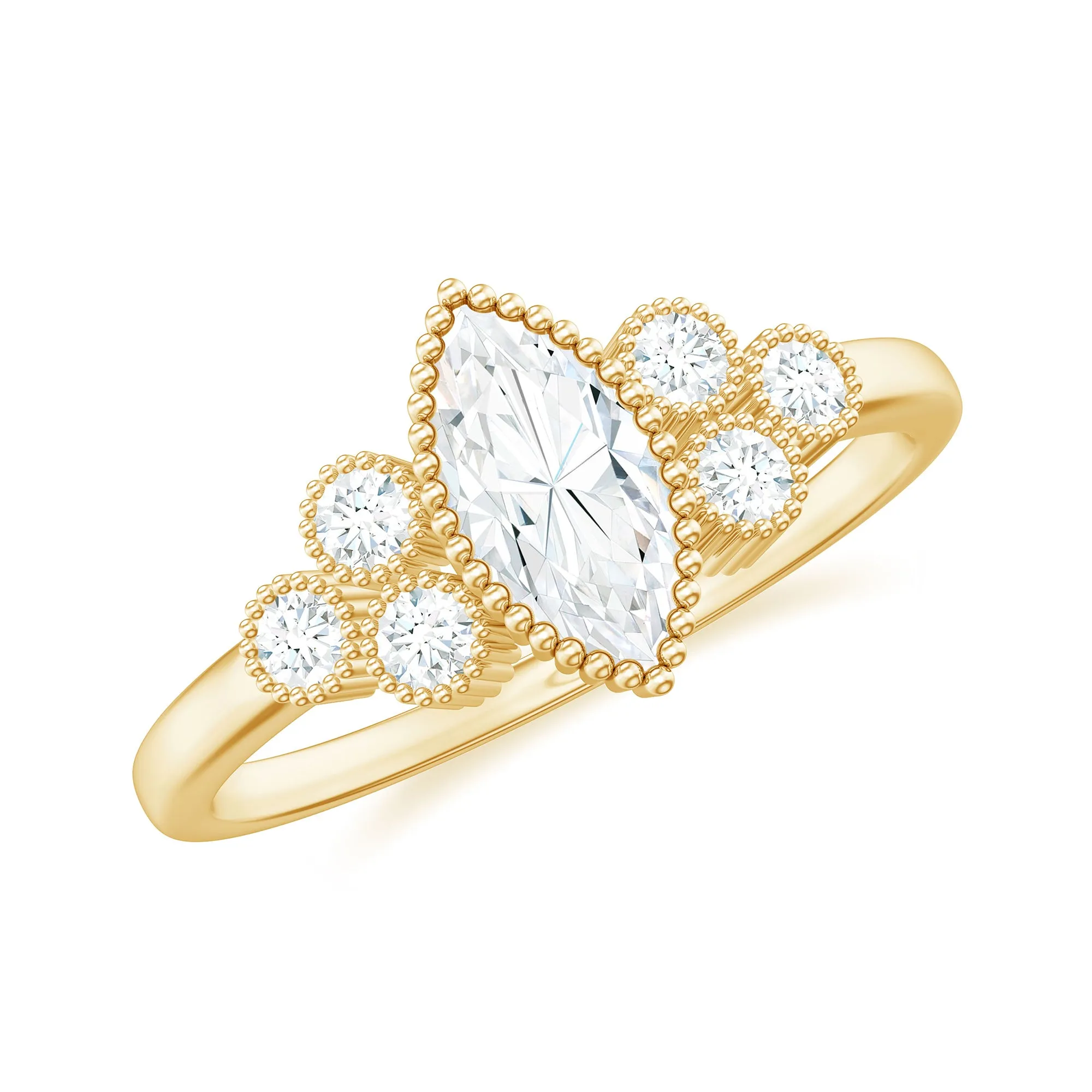 Marquise and Round Shape Moissanite Designer Ring