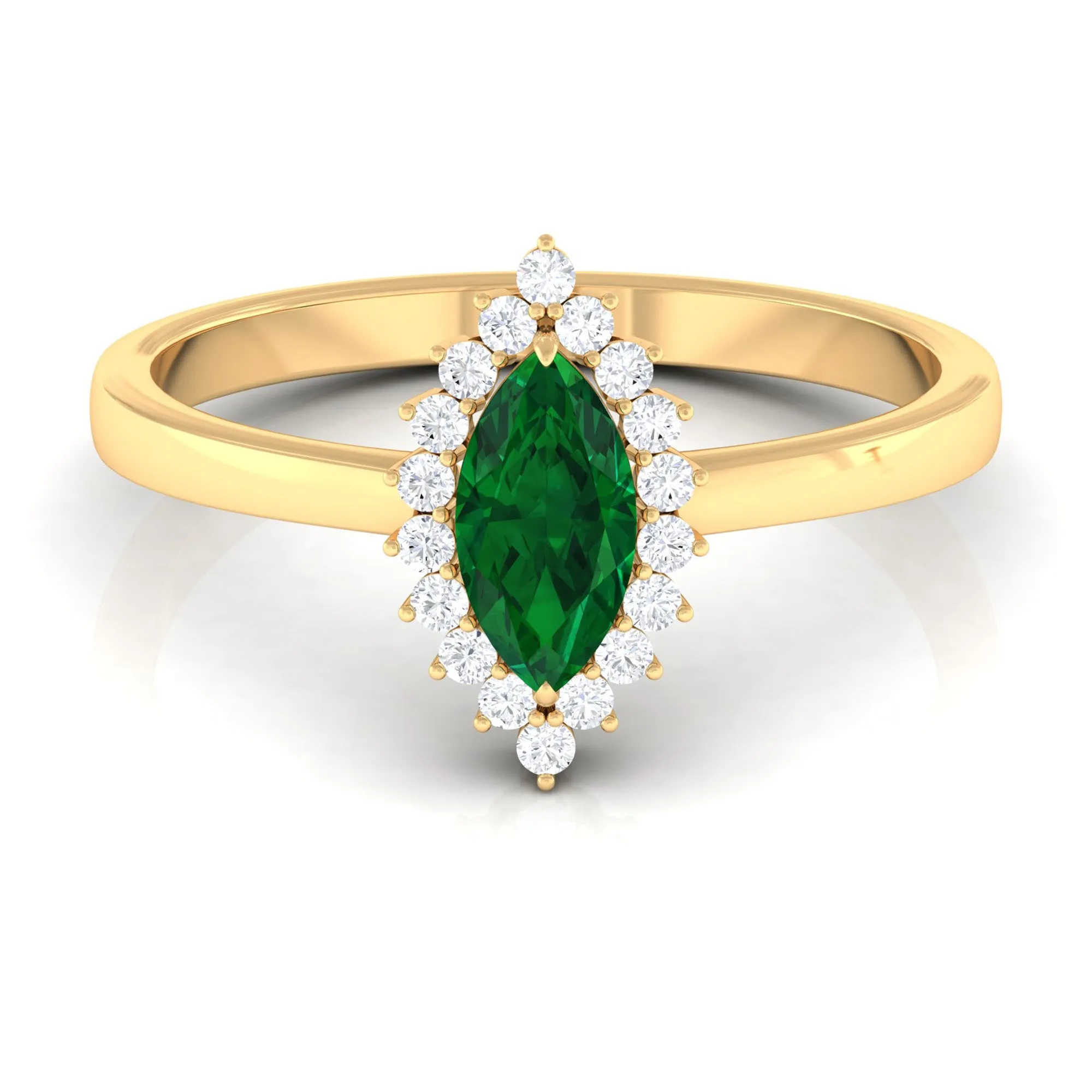 Marquise Cut Emerald Engagement Ring with Diamond Halo