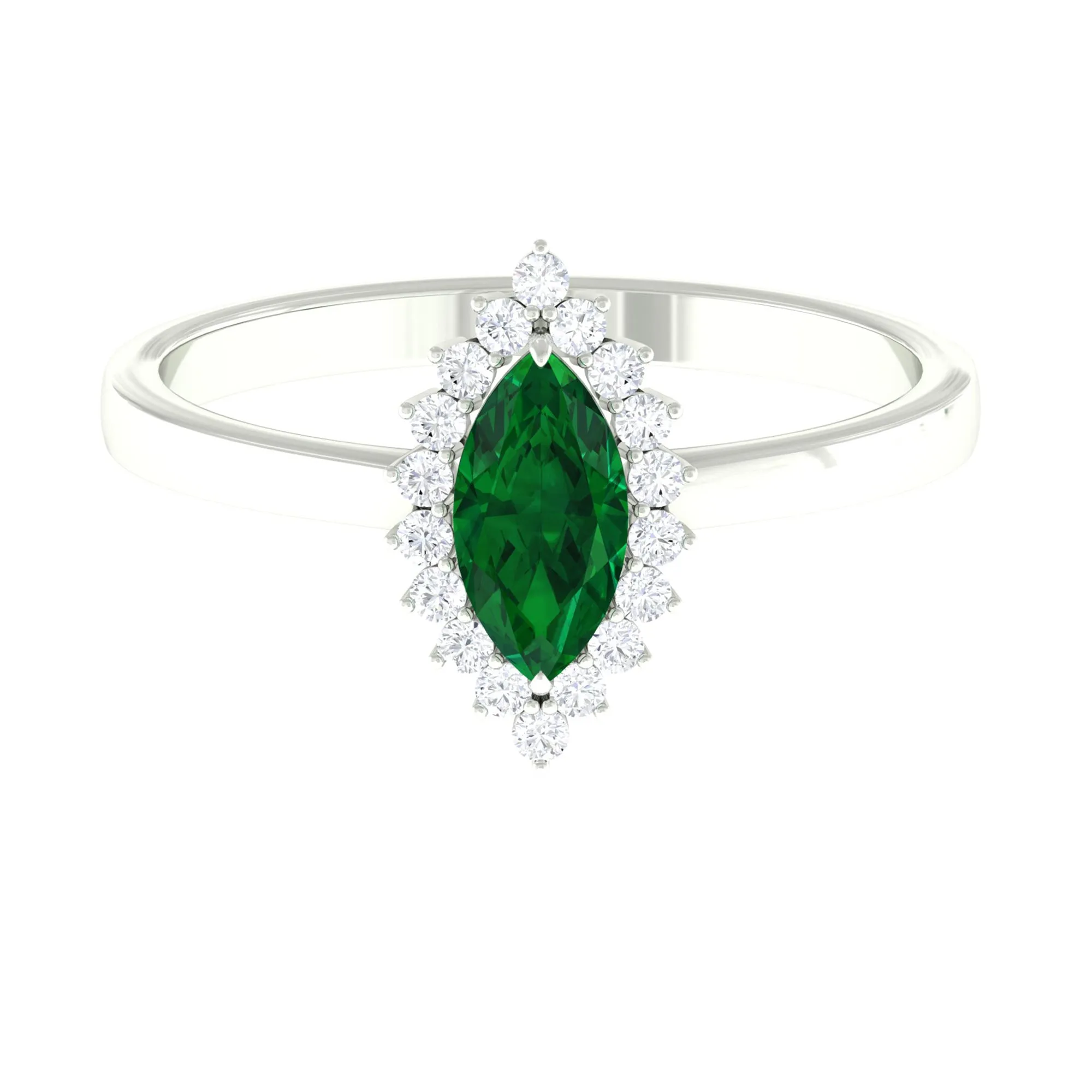 Marquise Cut Emerald Engagement Ring with Diamond Halo