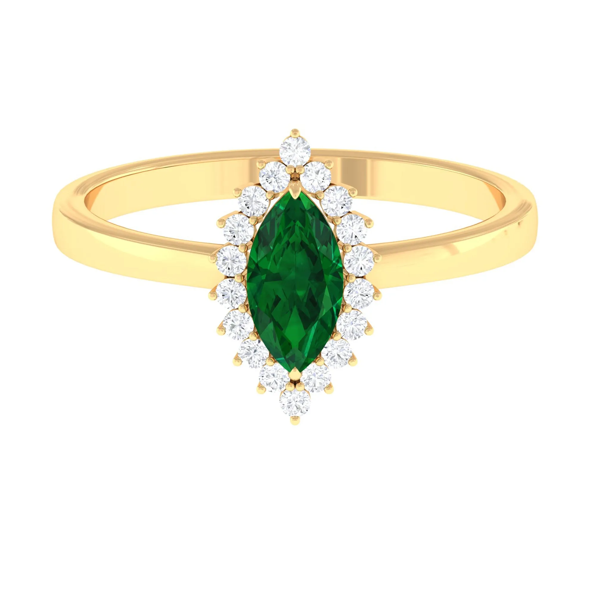 Marquise Cut Emerald Engagement Ring with Diamond Halo