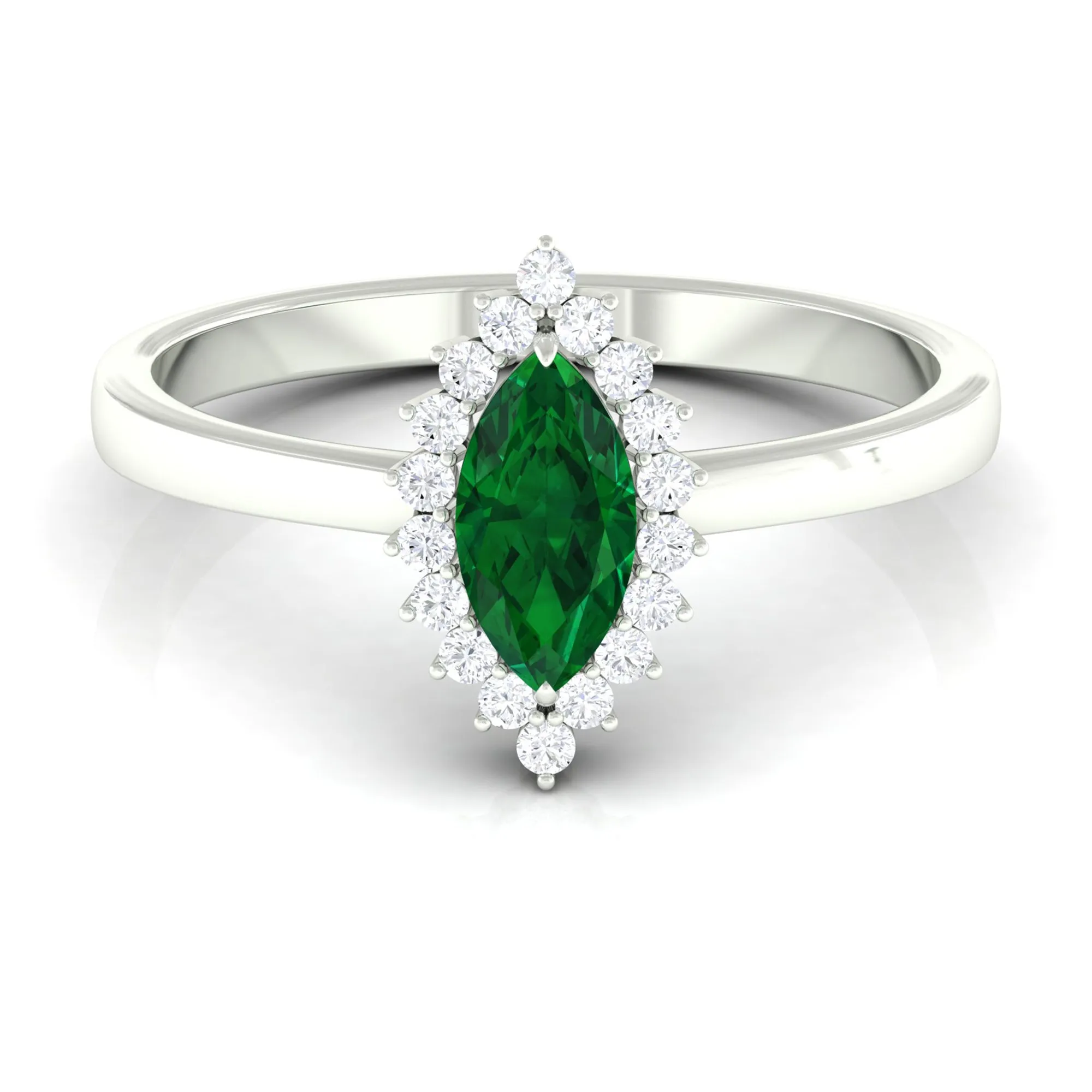 Marquise Cut Emerald Engagement Ring with Diamond Halo