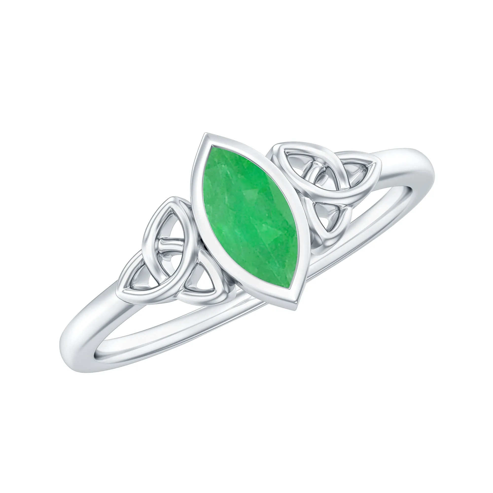 Marquise Cut Emerald Solitaire Celtic Ring in Bezel Setting