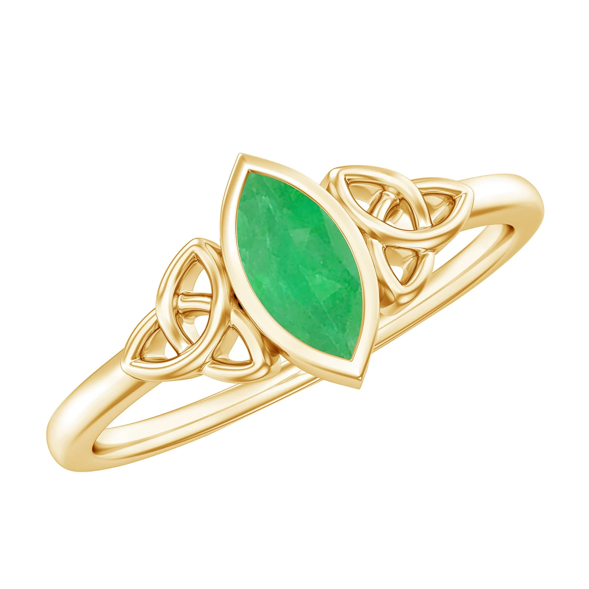 Marquise Cut Emerald Solitaire Celtic Ring in Bezel Setting