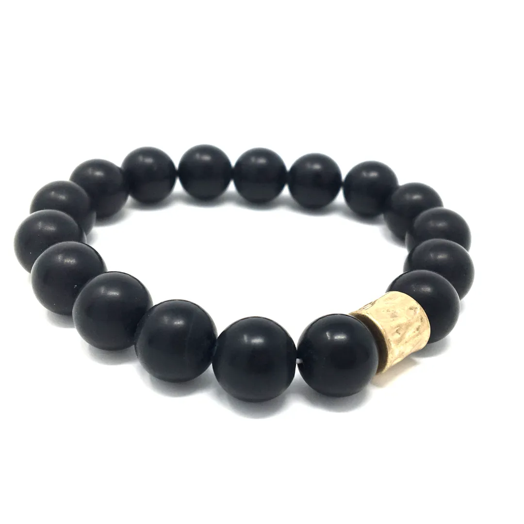 Matte Black Onyx Gemstone Beaded Healing Stretch Boho Bracelet