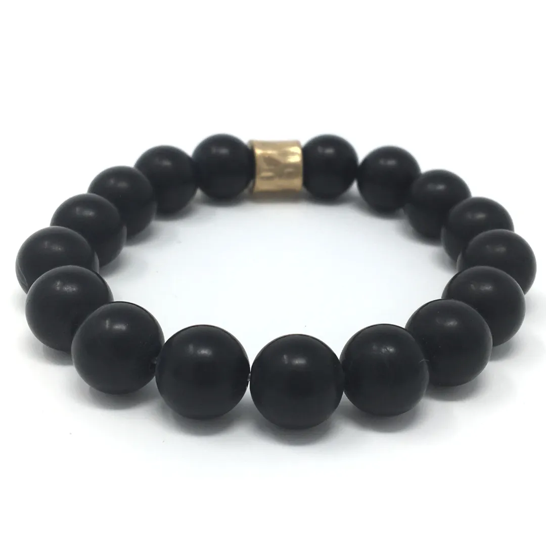 Matte Black Onyx Gemstone Beaded Healing Stretch Boho Bracelet