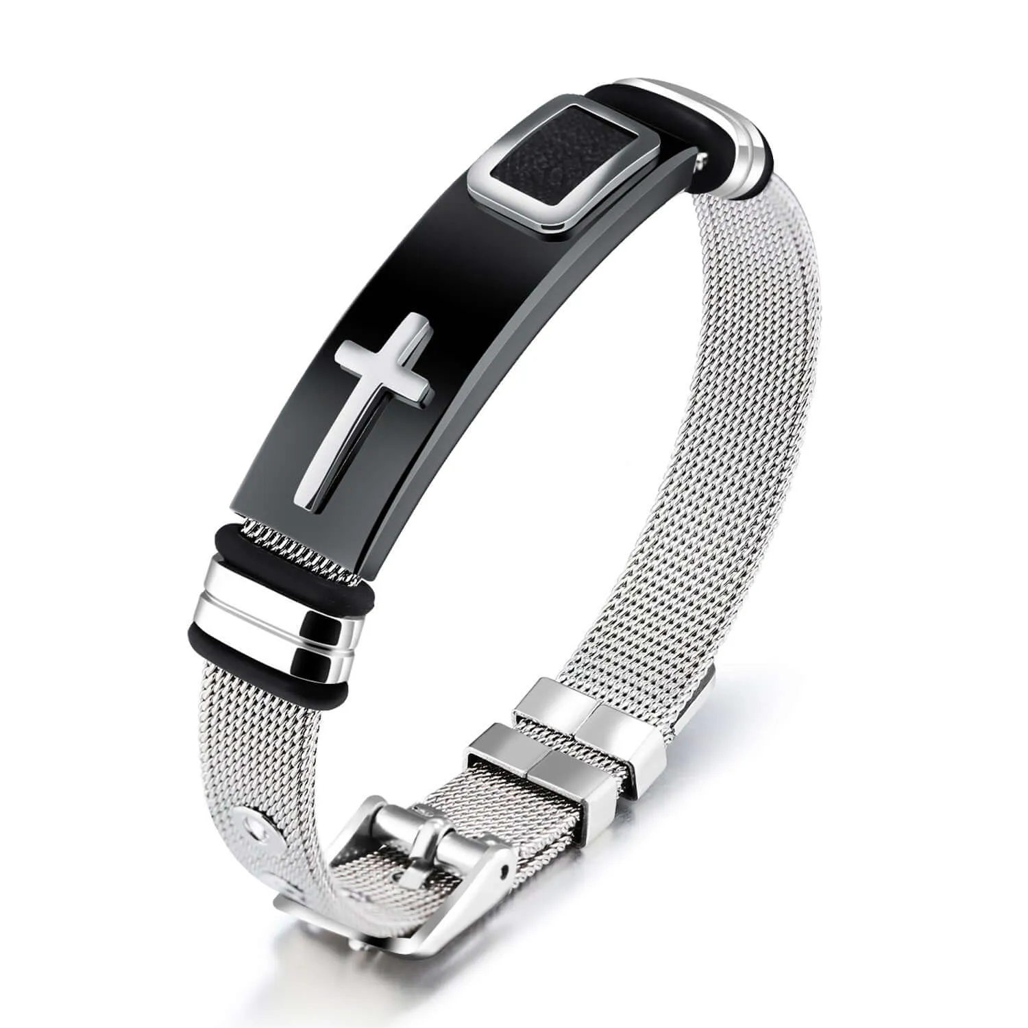 Men's Titanium Steel Mesh Geometric Cross Bracelet