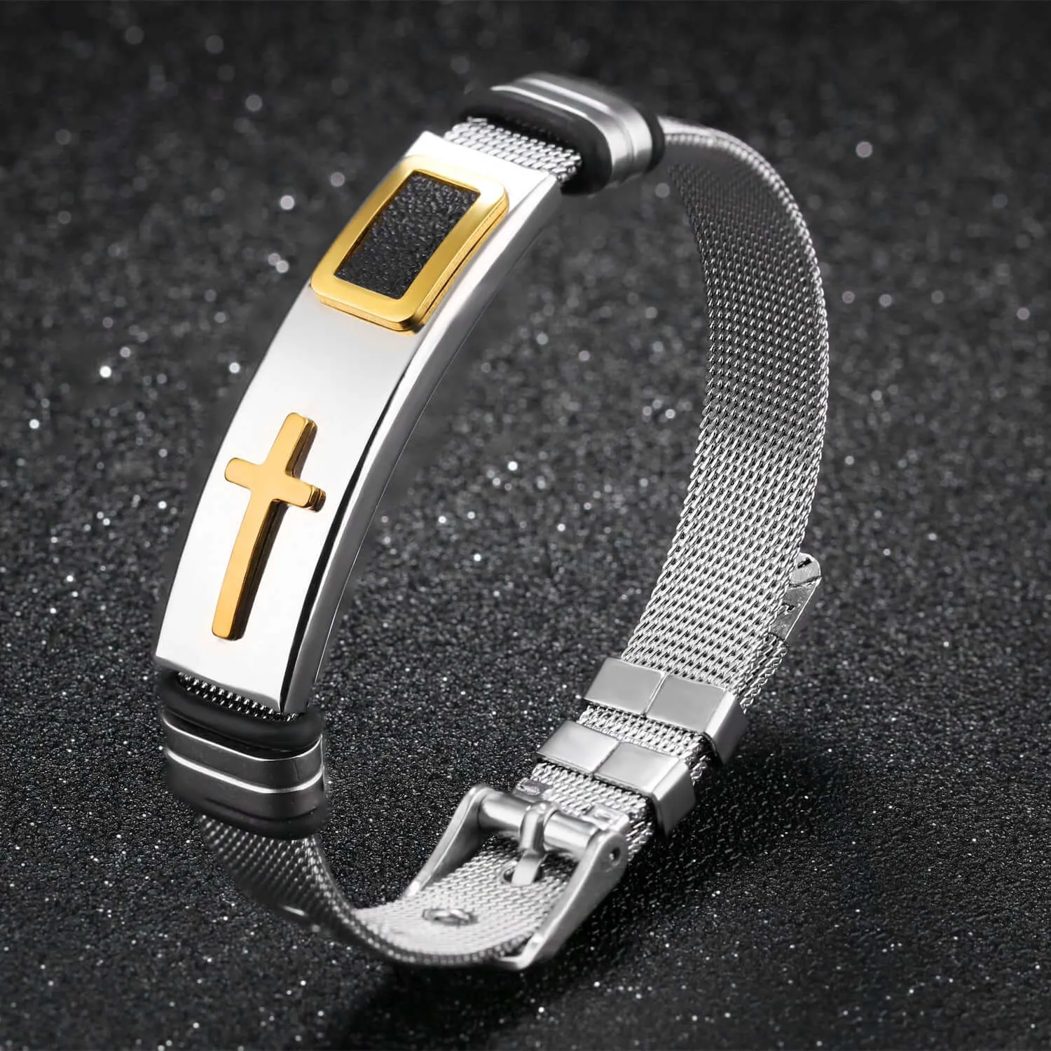 Men's Titanium Steel Mesh Geometric Cross Bracelet