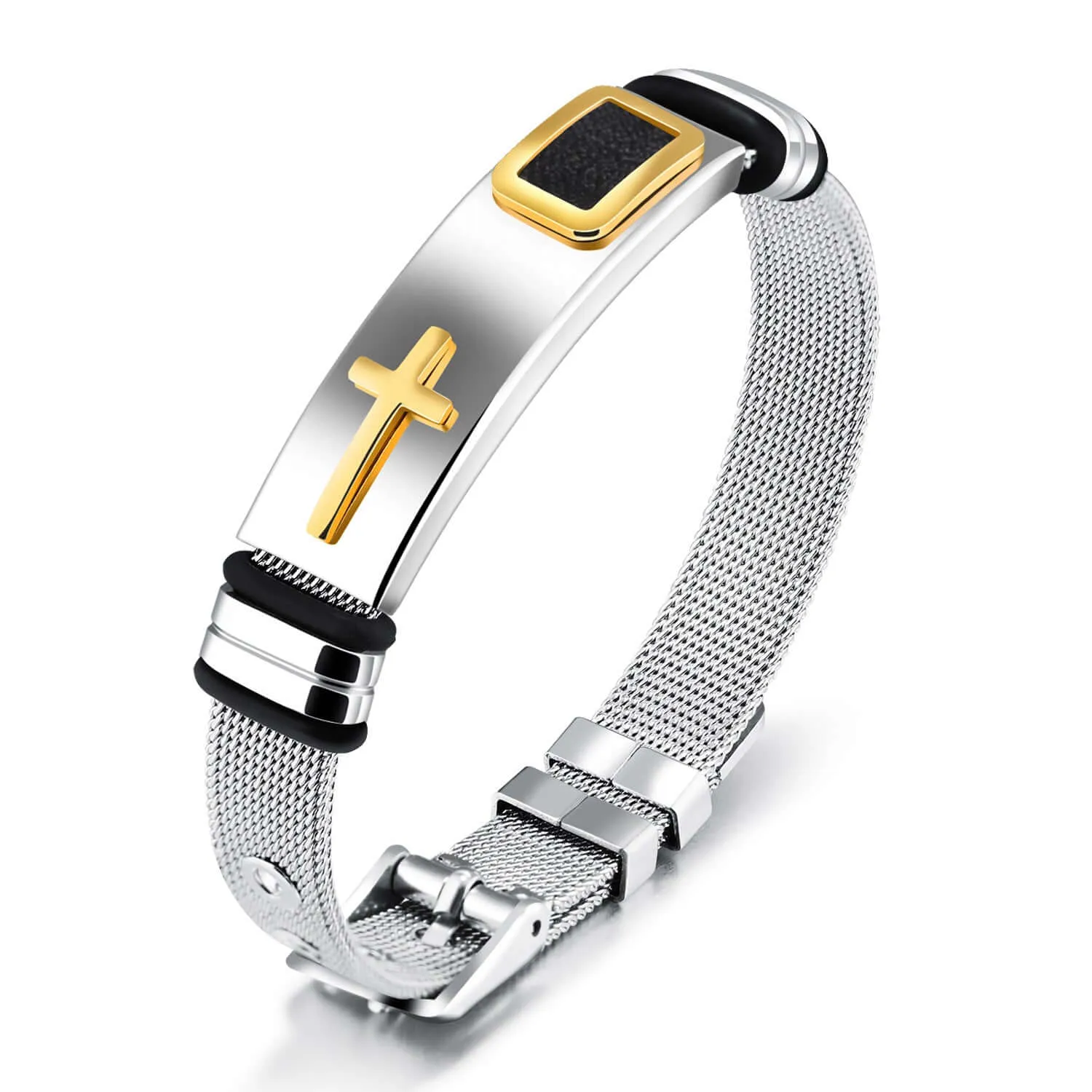 Men's Titanium Steel Mesh Geometric Cross Bracelet