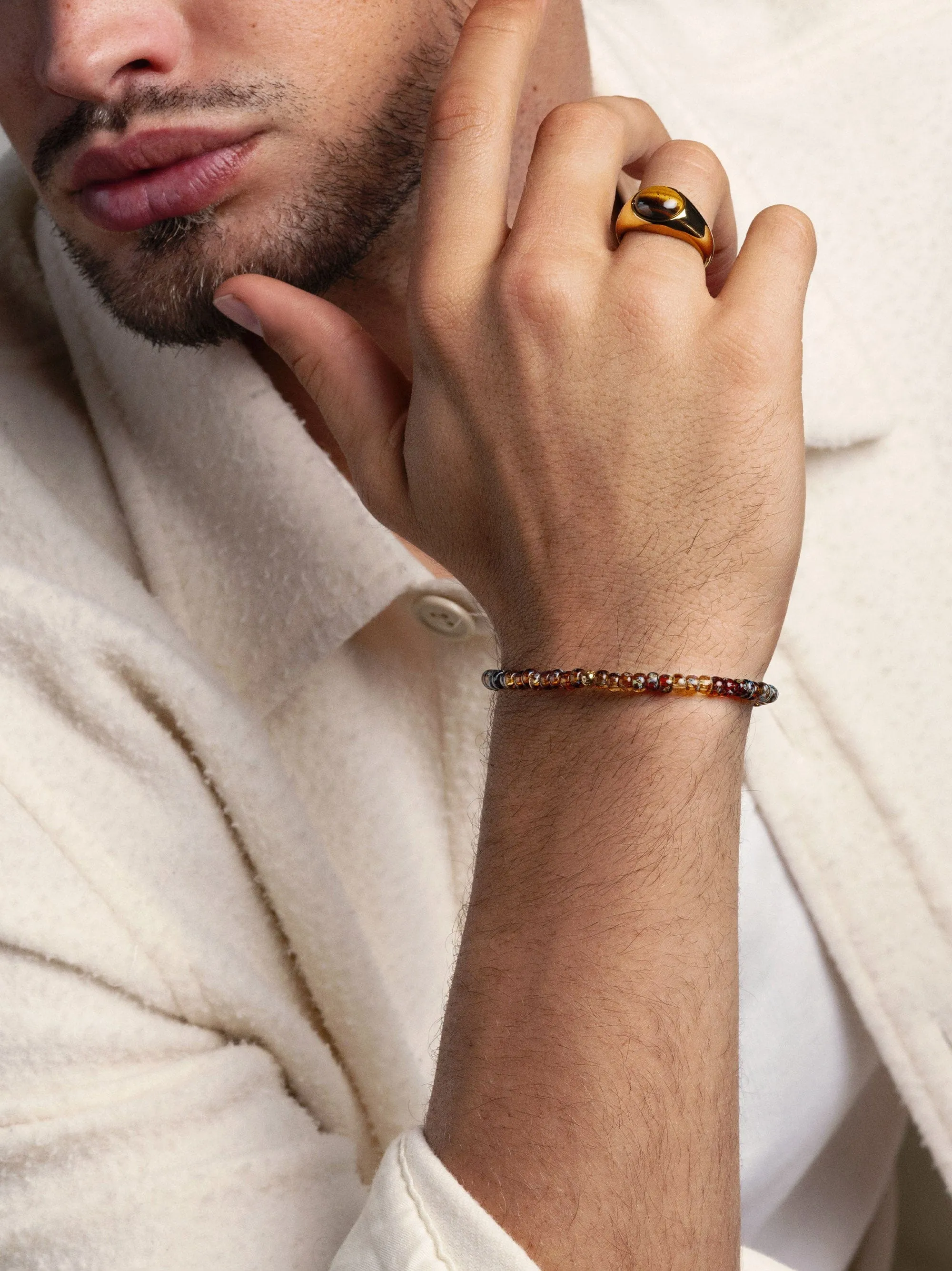 Men's Wristband with Amber Miyuki Beads