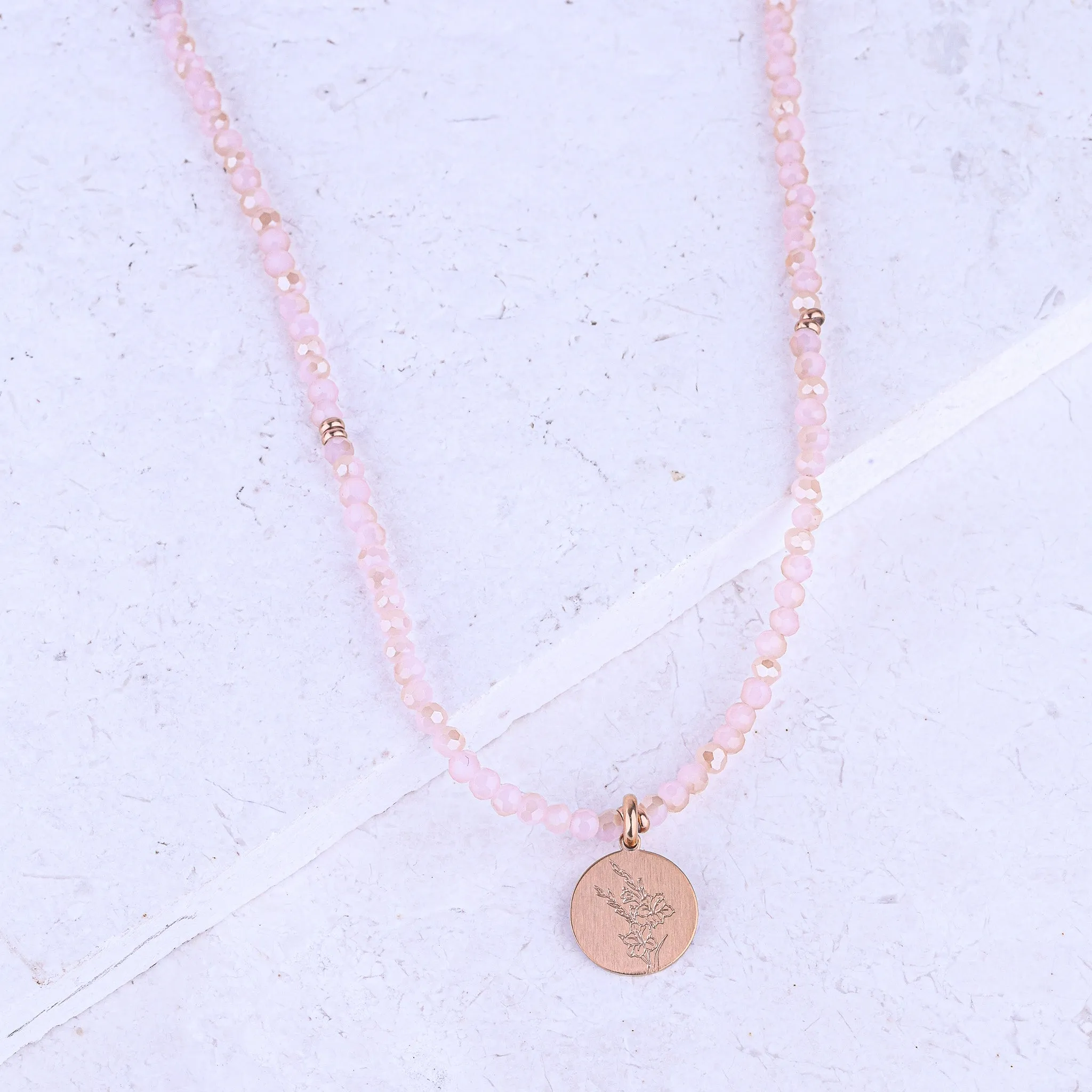 MICRO GEMSTONE NECKLACE - PINK JADE CRYSTAL