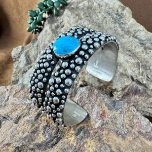 Million Drops Kingman Birdseye Turquoise Sterling Silver Cuff Bracelet by Ray Coriz