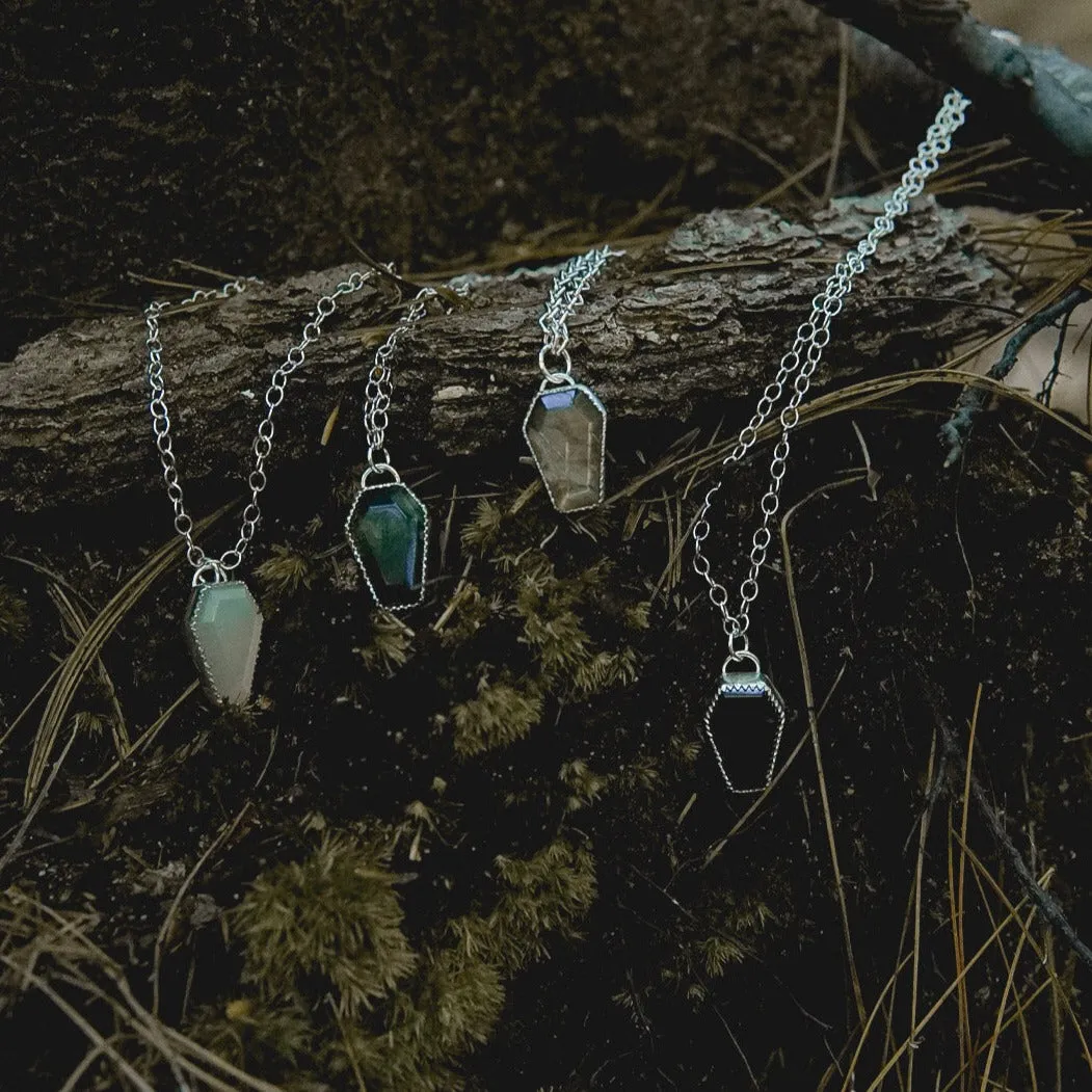 Mini Gemstone Coffin Necklace in Sterling Silver - Choose Your Gemstone