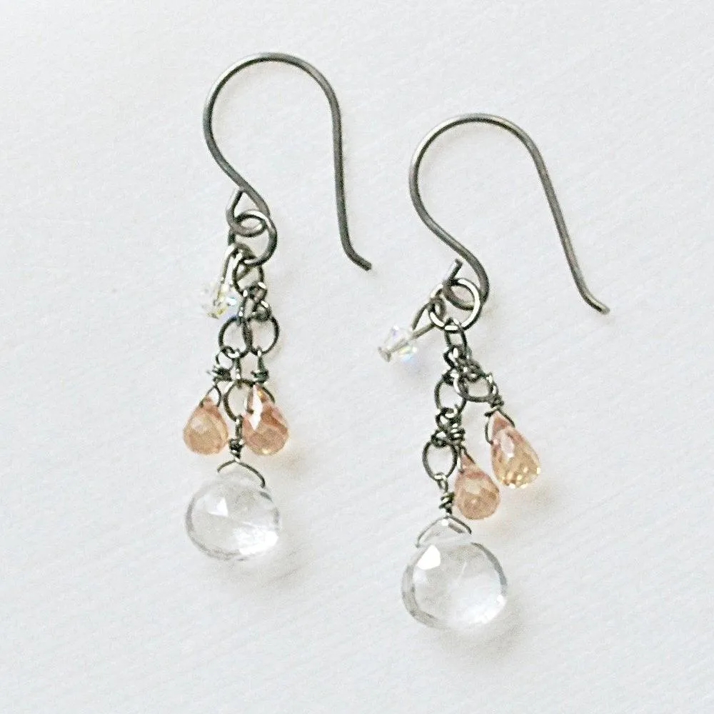 Mini Gemstone Topaz  Earrings with Rutilated Quartz