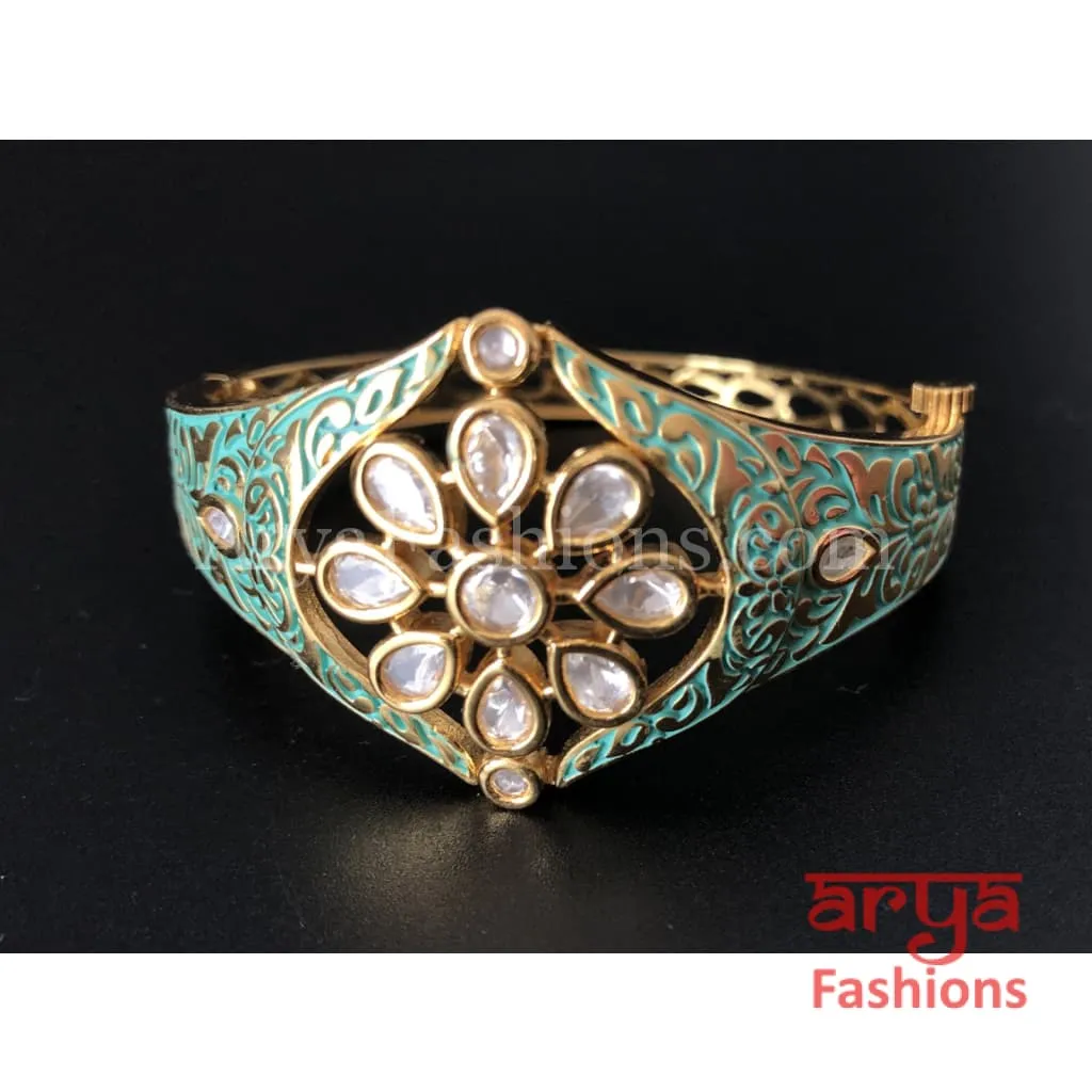 Mint Green Meenakari Kundan Bracelet