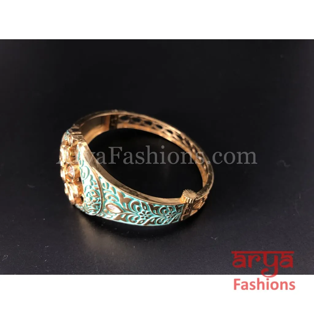 Mint Green Meenakari Kundan Bracelet