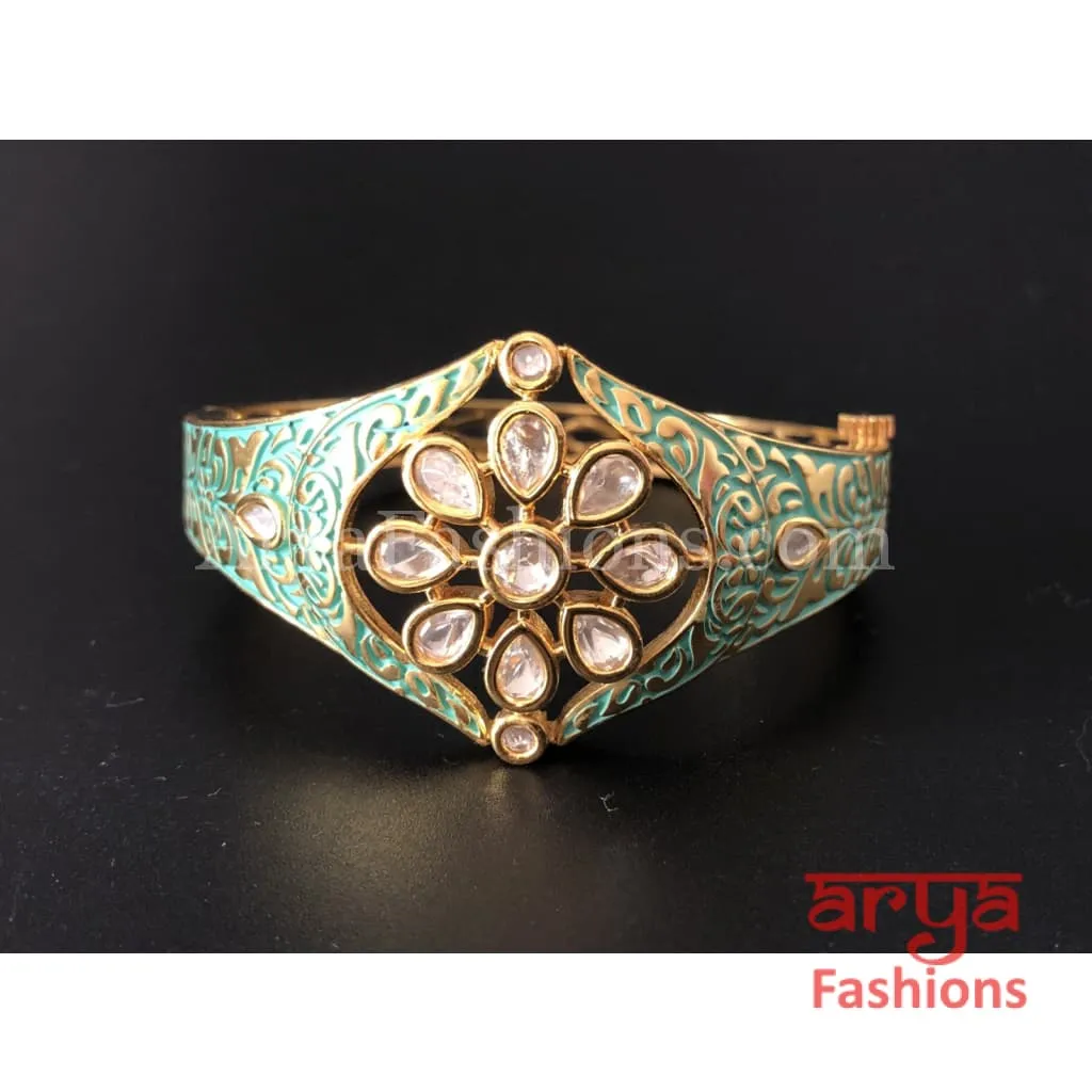 Mint Green Meenakari Kundan Bracelet