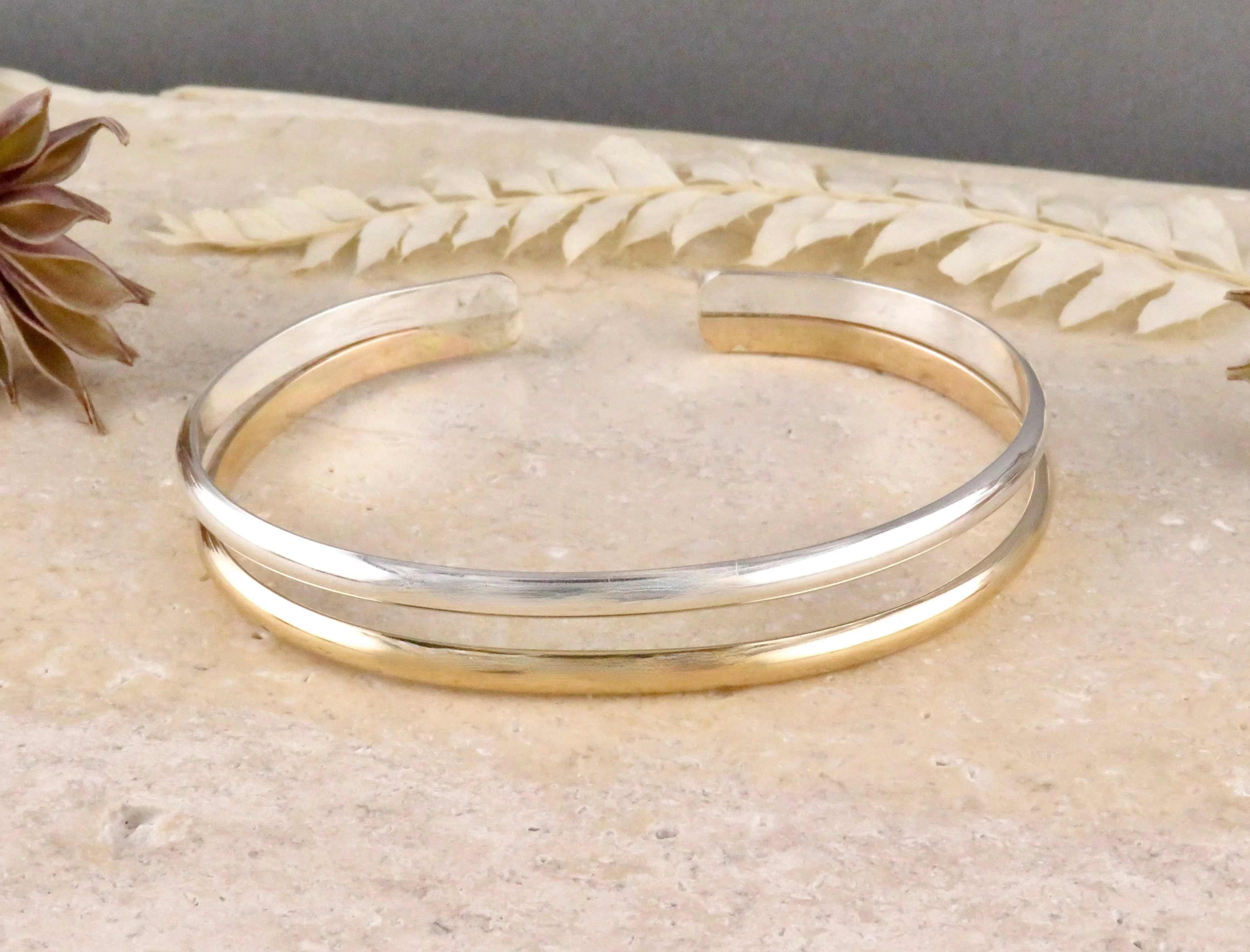 Mixed Metal Double Band Cuff Bracelet