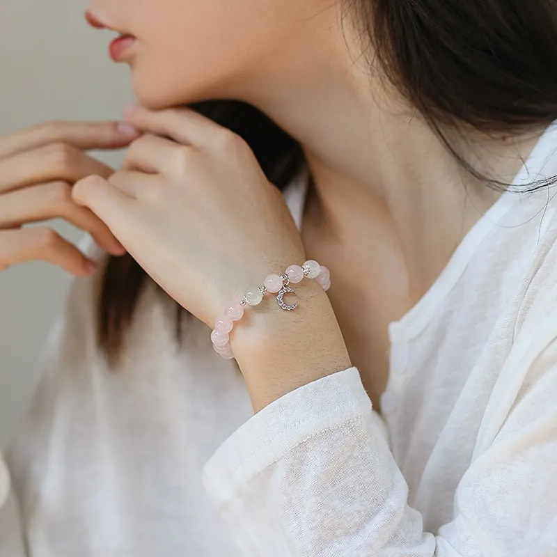 Moonstone & Rose Quartz Bracelet with crescent tarnish