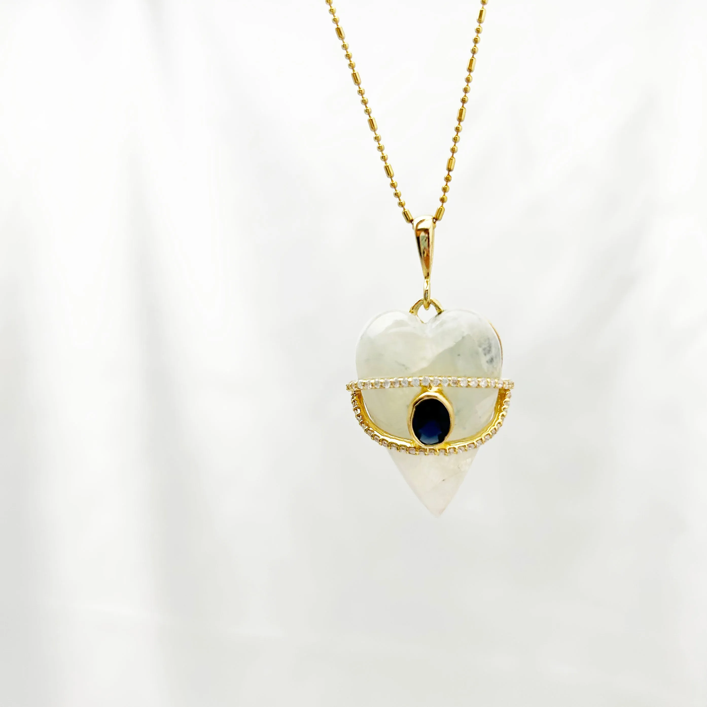 Moonstone Gemstone Heart Necklace | Evil Eye Heart